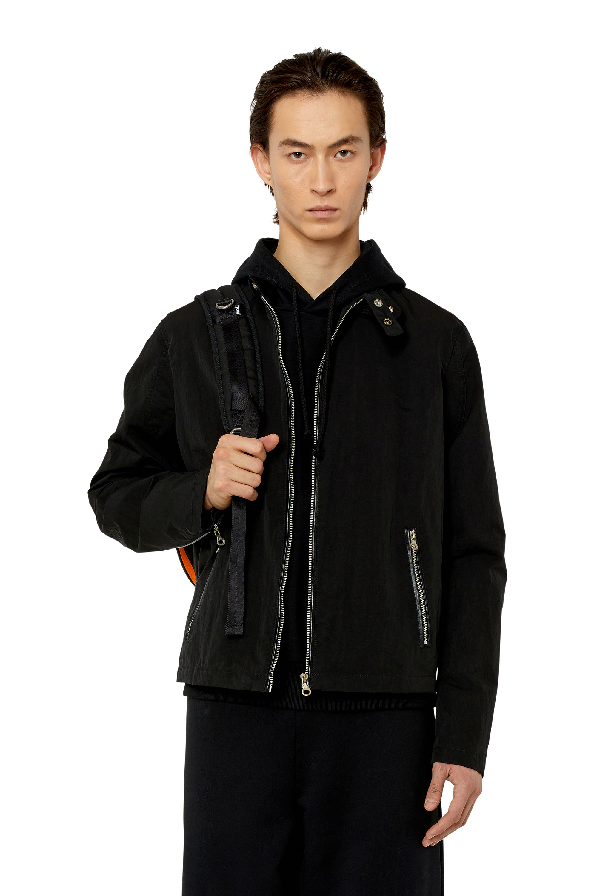 Diesel - J-SOFORI-NEW, Man Biker jacket in textured technical canvas in Black - Image 1