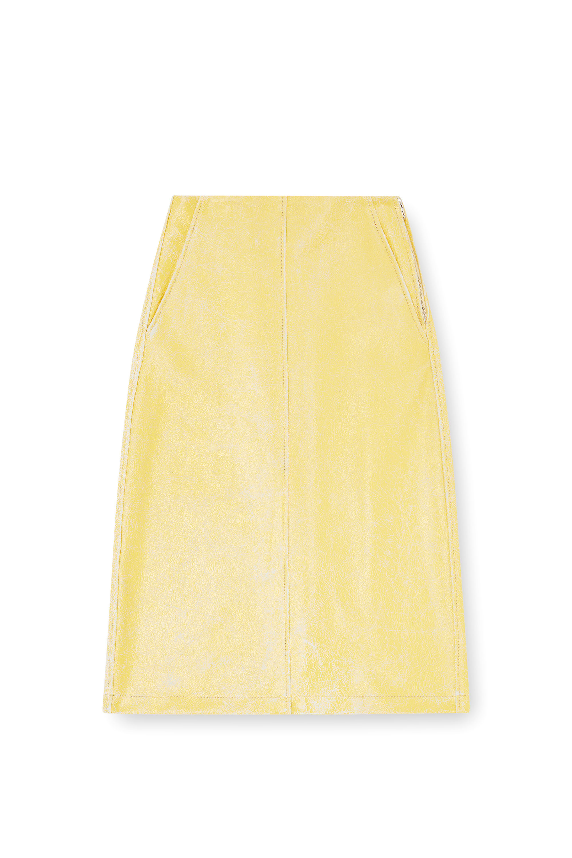 Diesel - L-ERINA, Woman's Midi pencil skirt in cracked leather in Yellow - 2