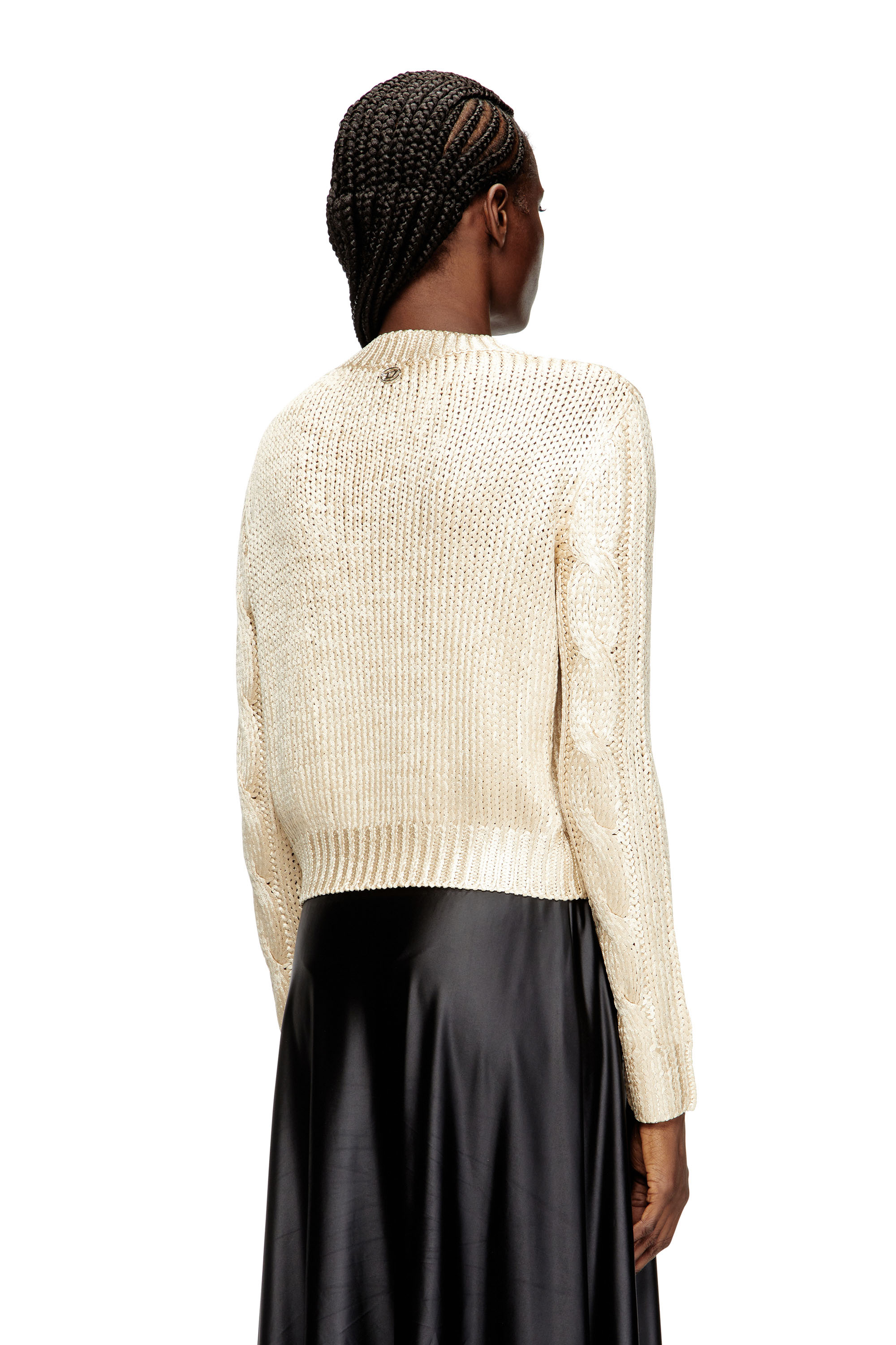 Diesel - M-MICCHA, Woman's Cable-knit jumper with shiny effect in Beige - 4