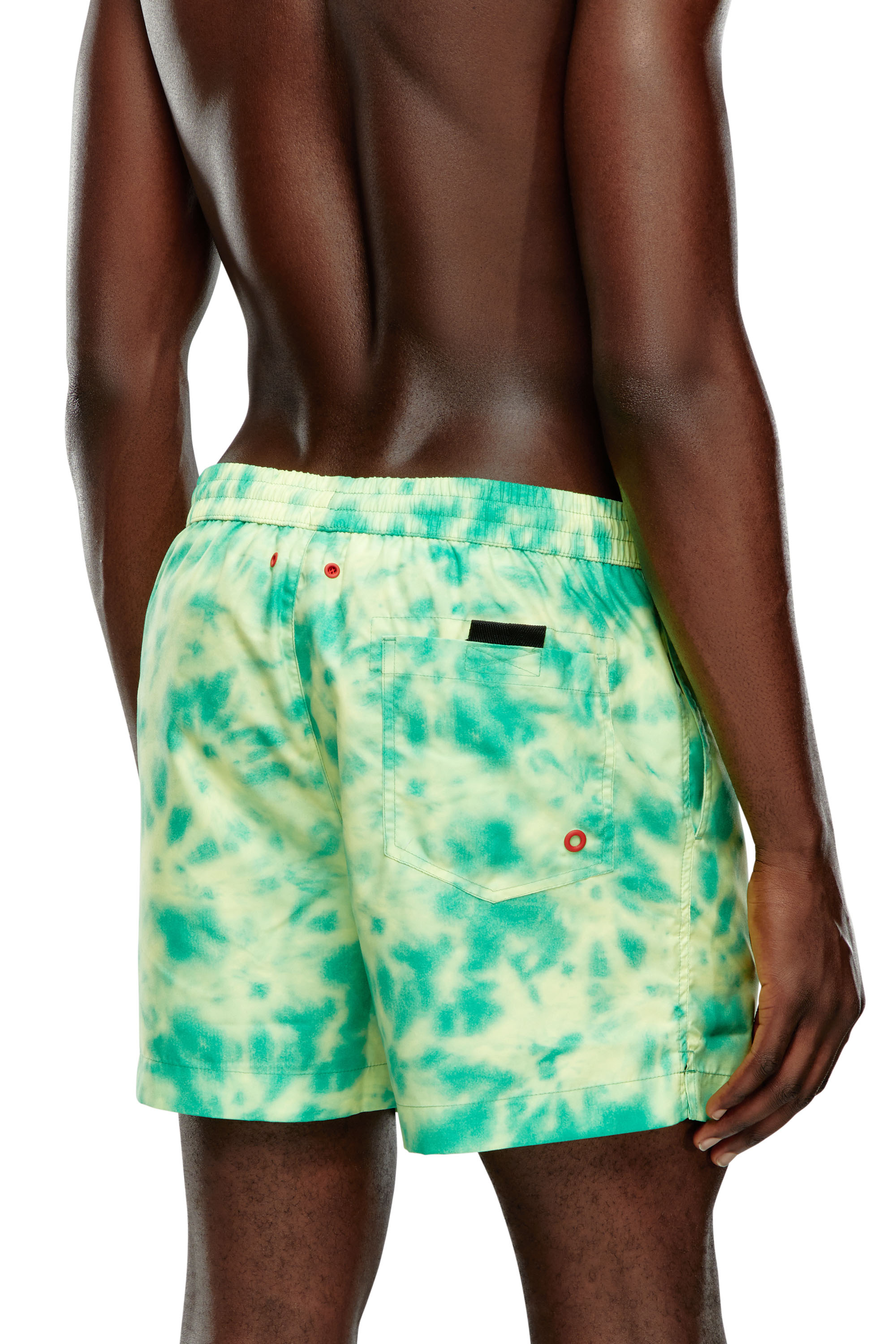 Diesel - BMBX-KEN-37, Man's Mid-length swim shorts with tie-dye print in Green/Yellow - 3