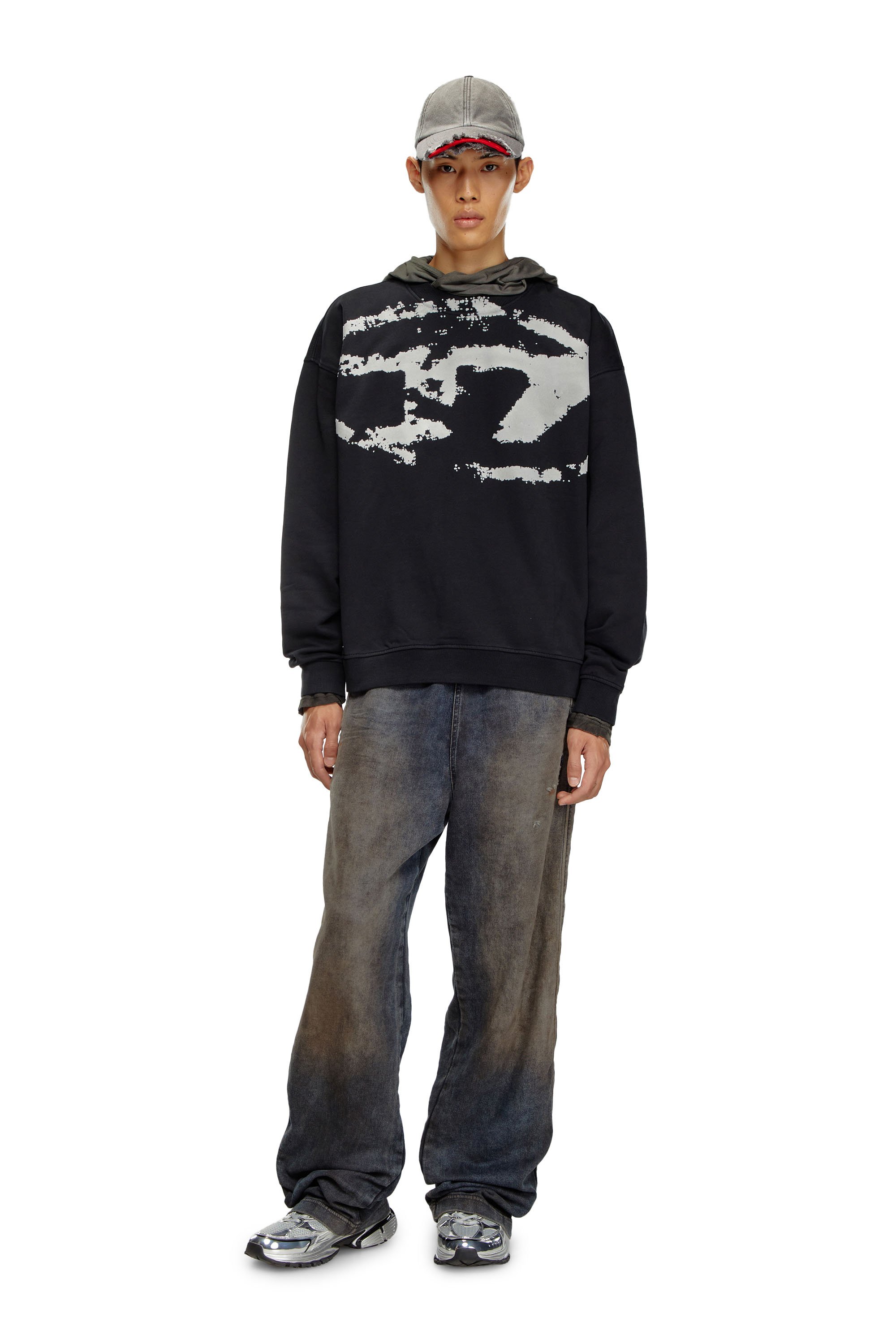 Diesel - S-BOXT-N5, Man's Sweatshirt with distressed flocked logo in Black - 2