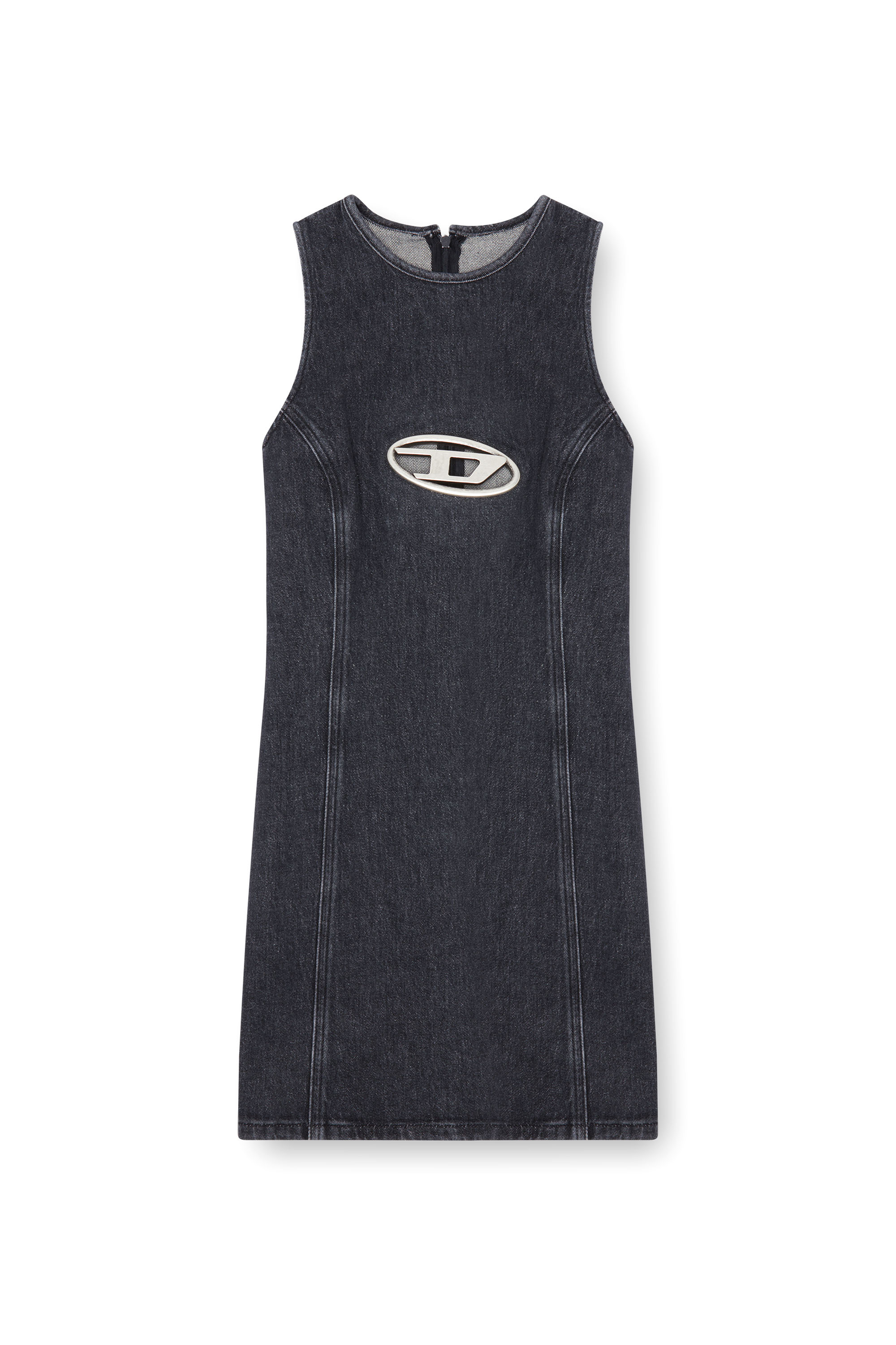 Diesel - DE-FERRIZ-FSD, Woman Denim mini dress with Oval D plaque in Black - Image 1