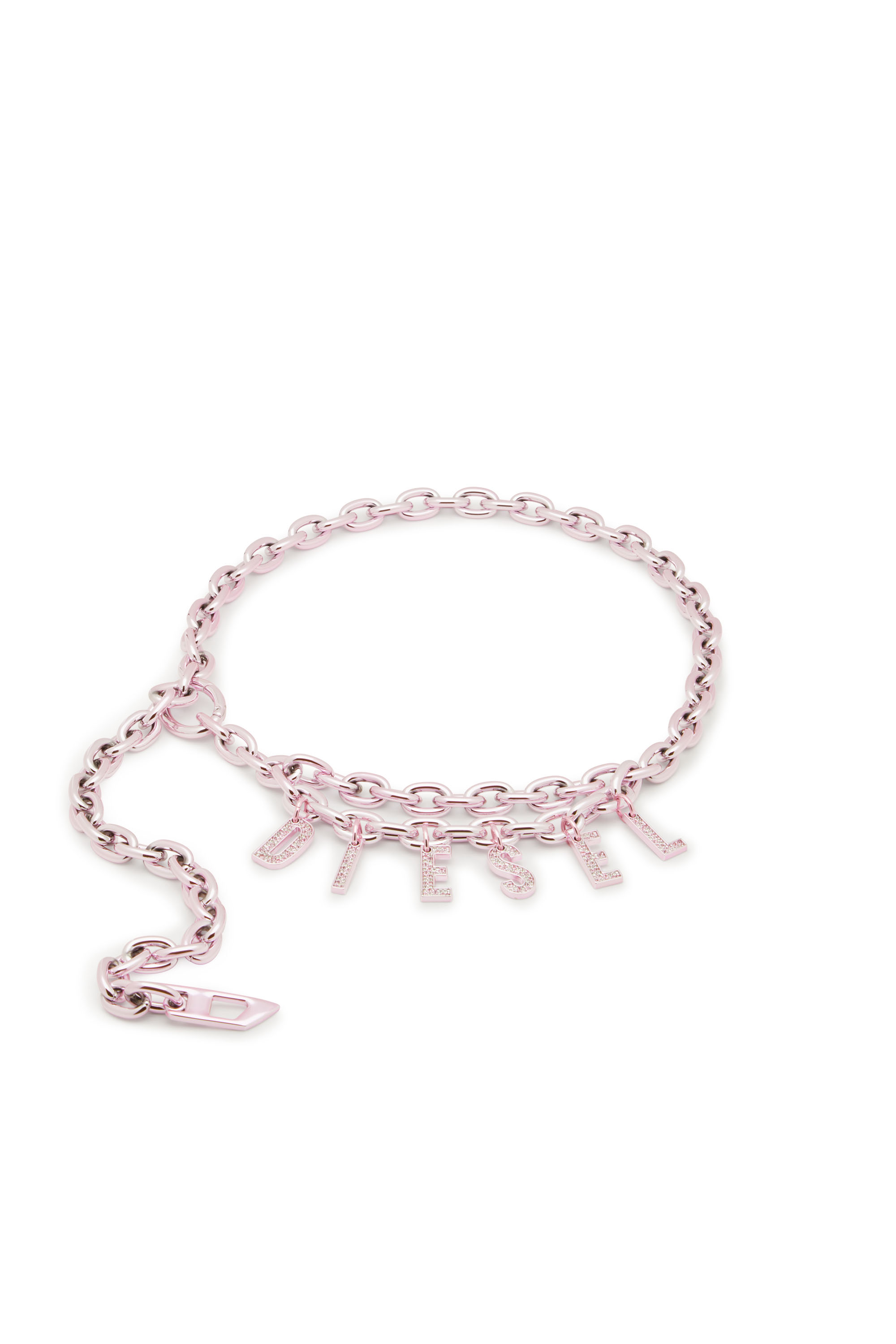 Diesel - B-CHARM CHAIN, Woman's Chain belt with crystal logo charm in Pink - 1