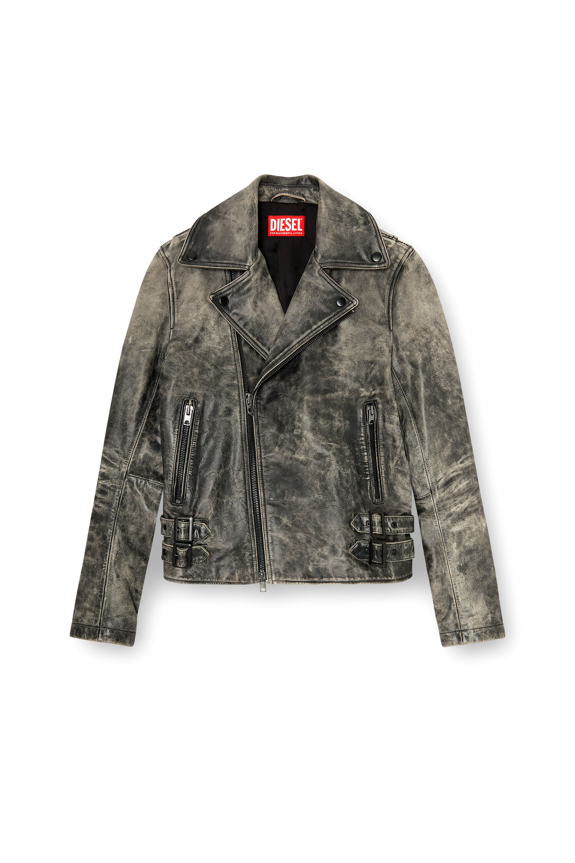 Diesel - L-EON-CJCM, Man's Biker jacket in treated leather in Dark grey - 2