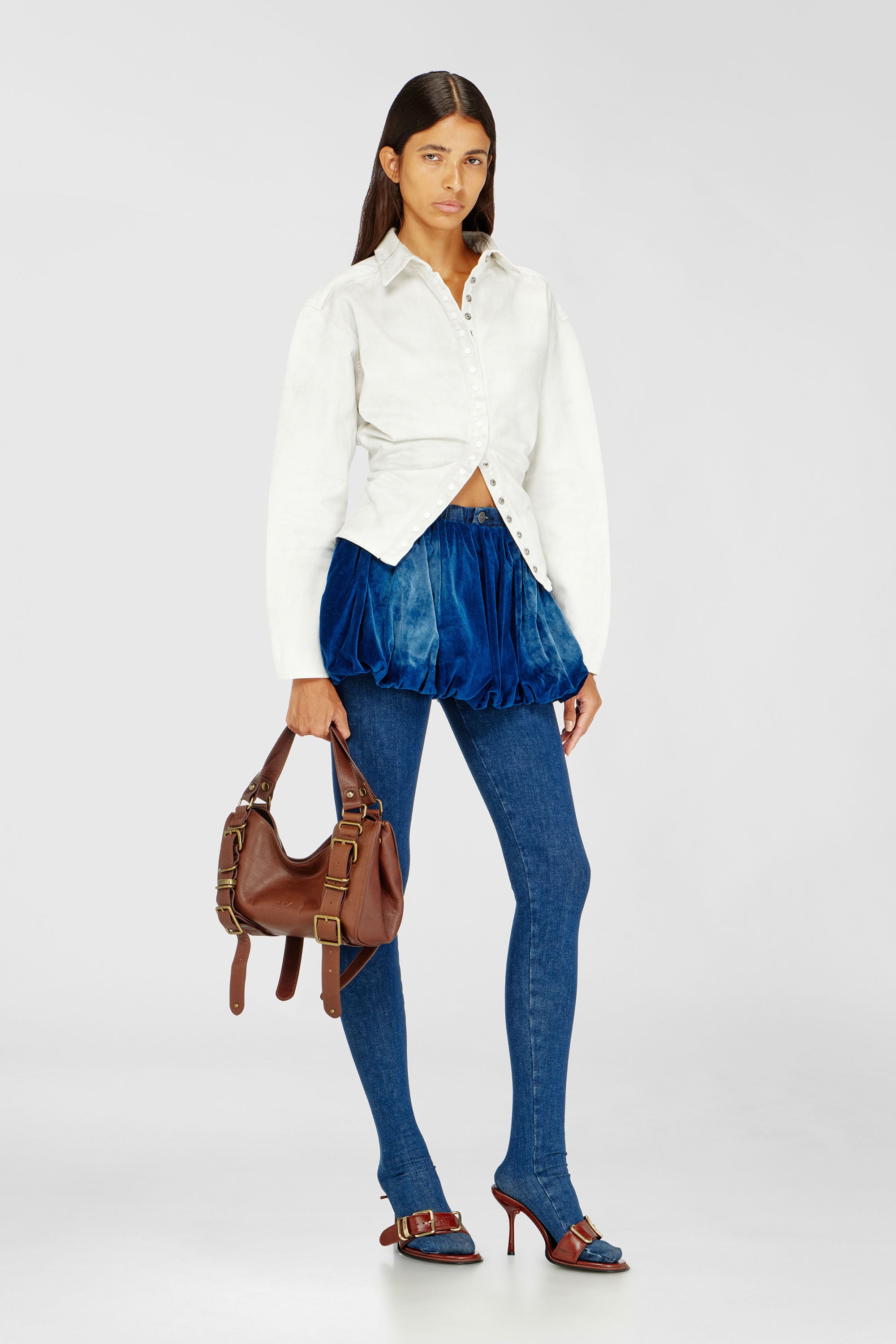 Diesel - DE-MUJ-FSJ1, Woman's Short bubble skirt in velvet denim in Dark Blue - 2