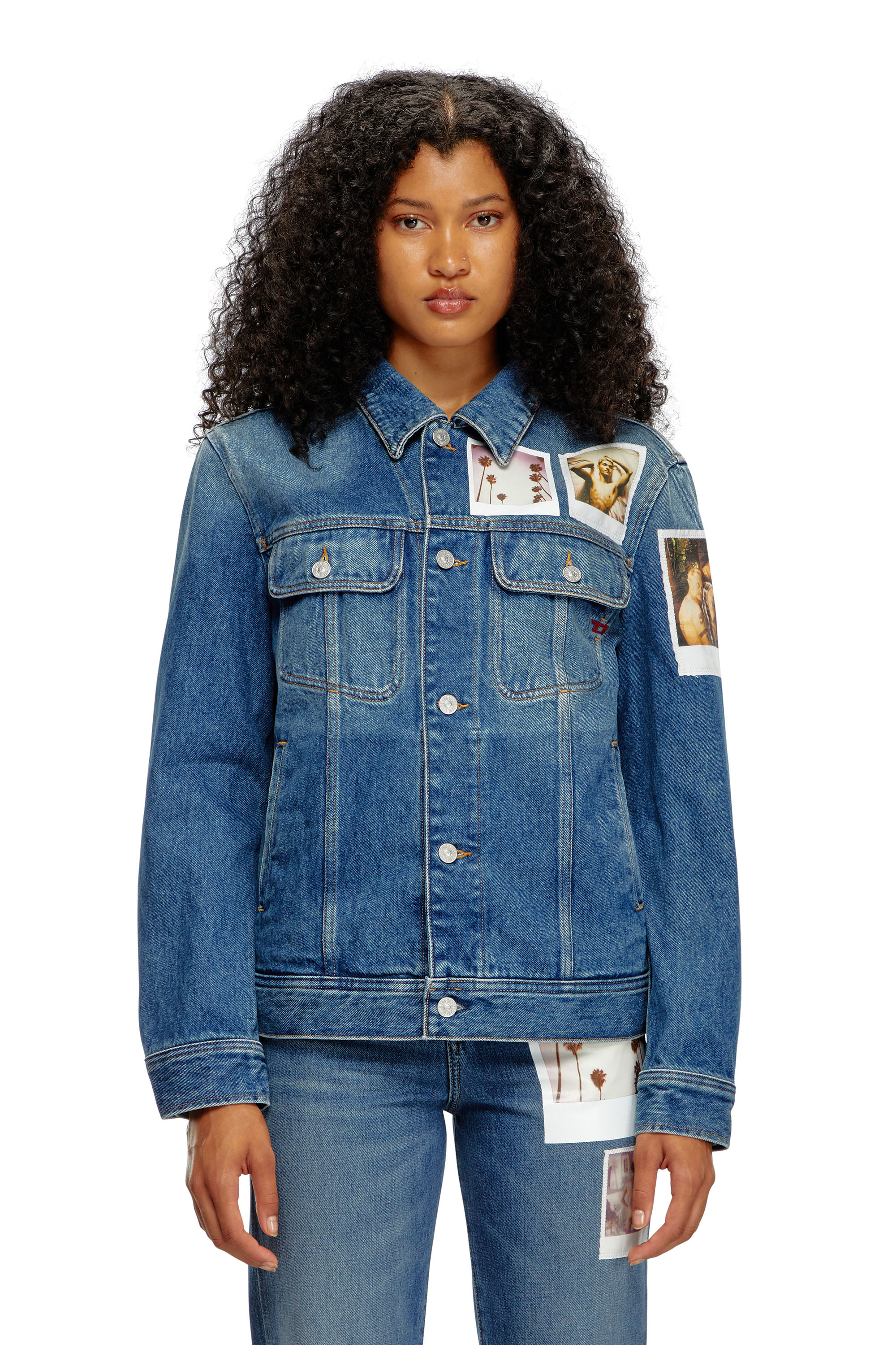 Diesel - PR-D-BARCY, Unisex Trucker jacket with polaroid patches in Blue - Image 1