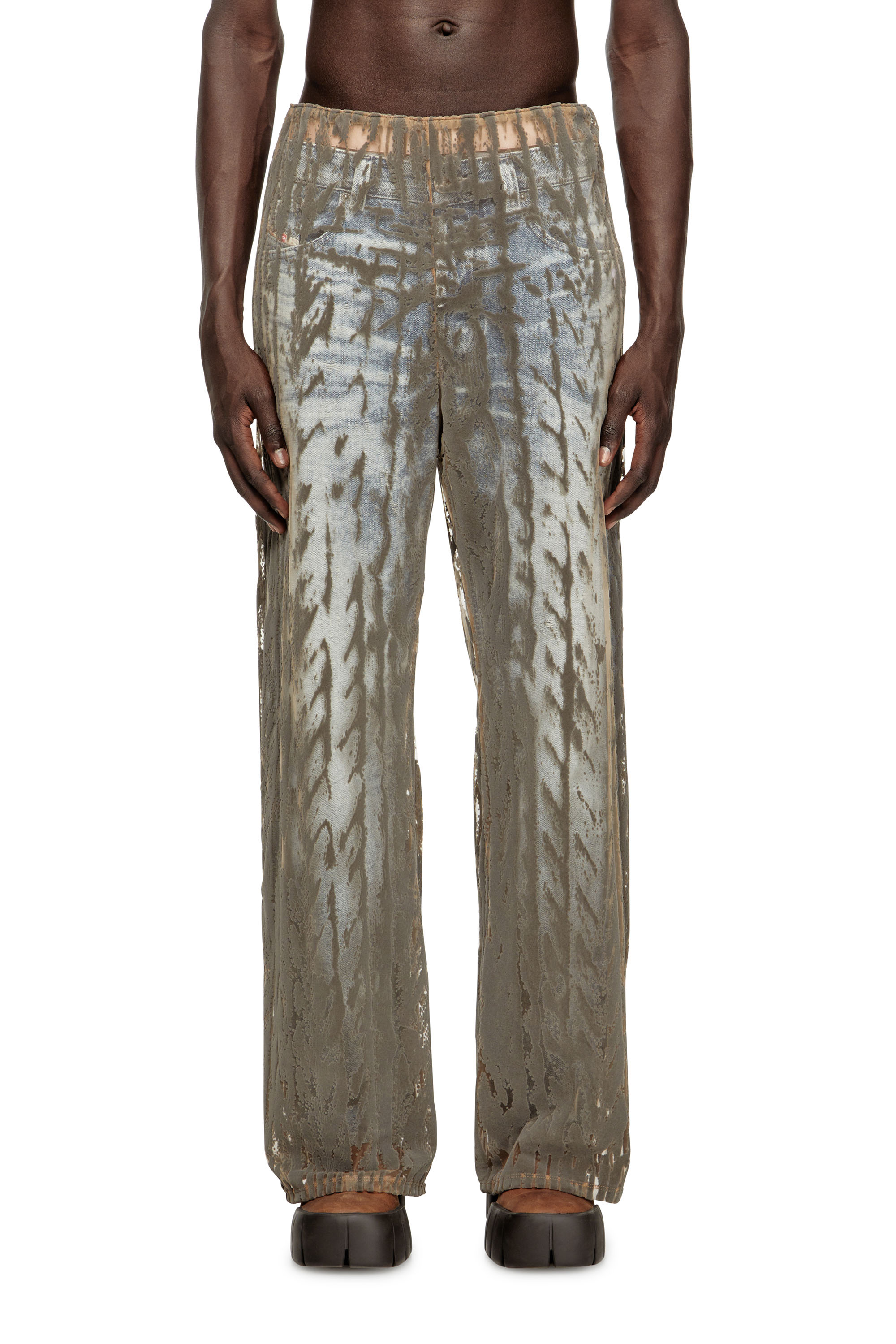 Diesel - P-EGASO, Man's Tulle pants with flocked cable prints in Grey - 3