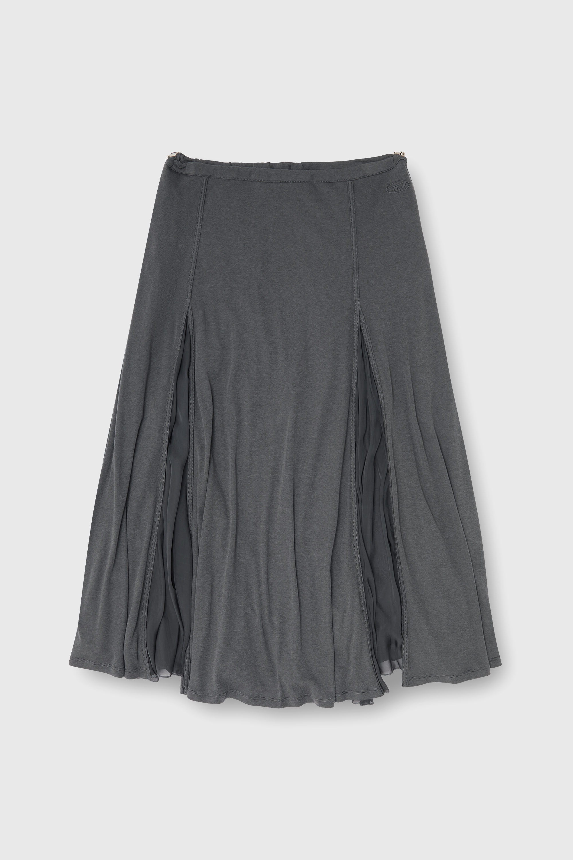Diesel - O-LONGREI, Woman's Midi skirt in ribbed jersey and chiffon in Grey - 2