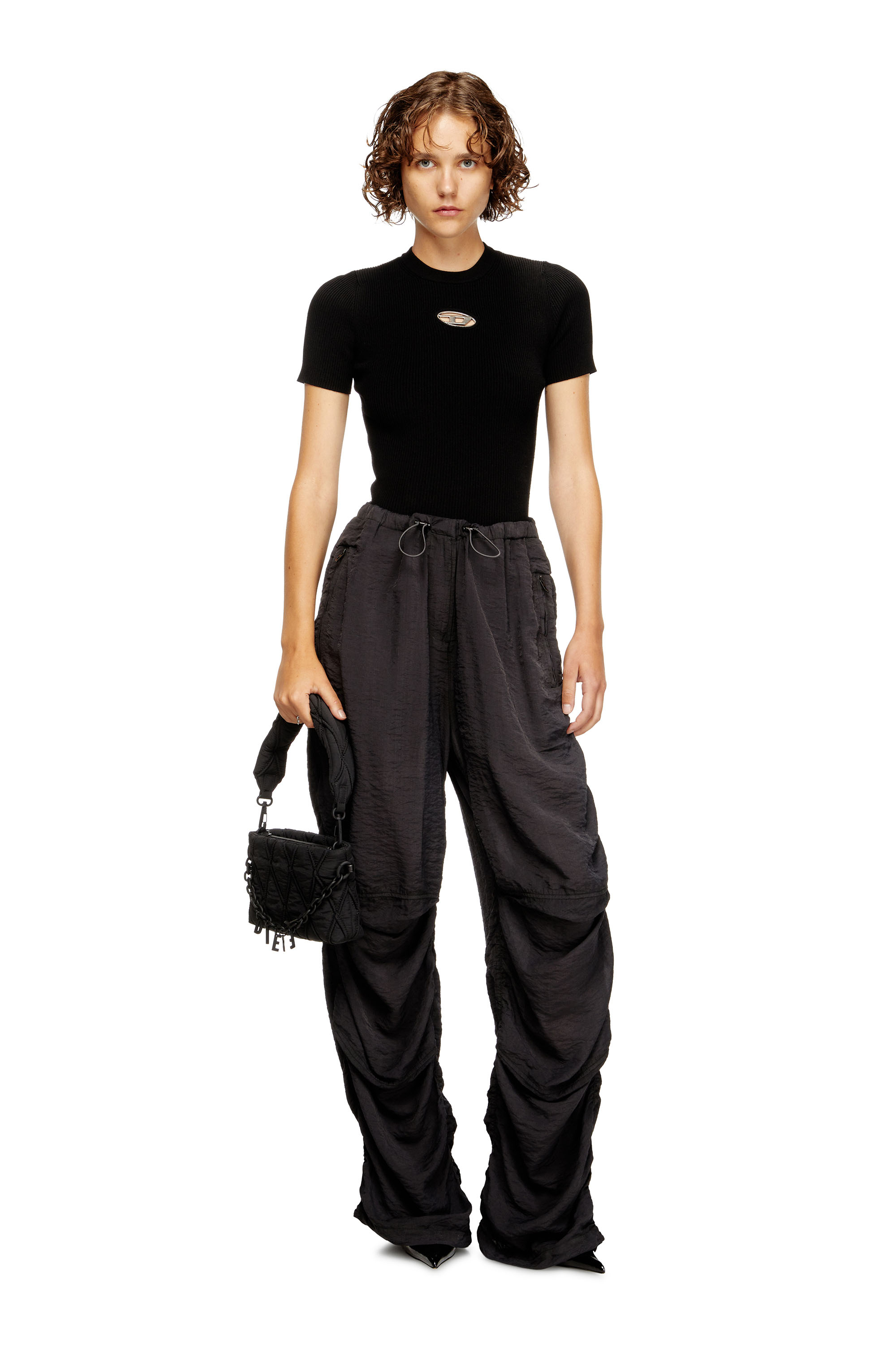 Diesel - M-VALARI-SS, Woman's Short-sleeve jumper with metal Oval D in Black - 1