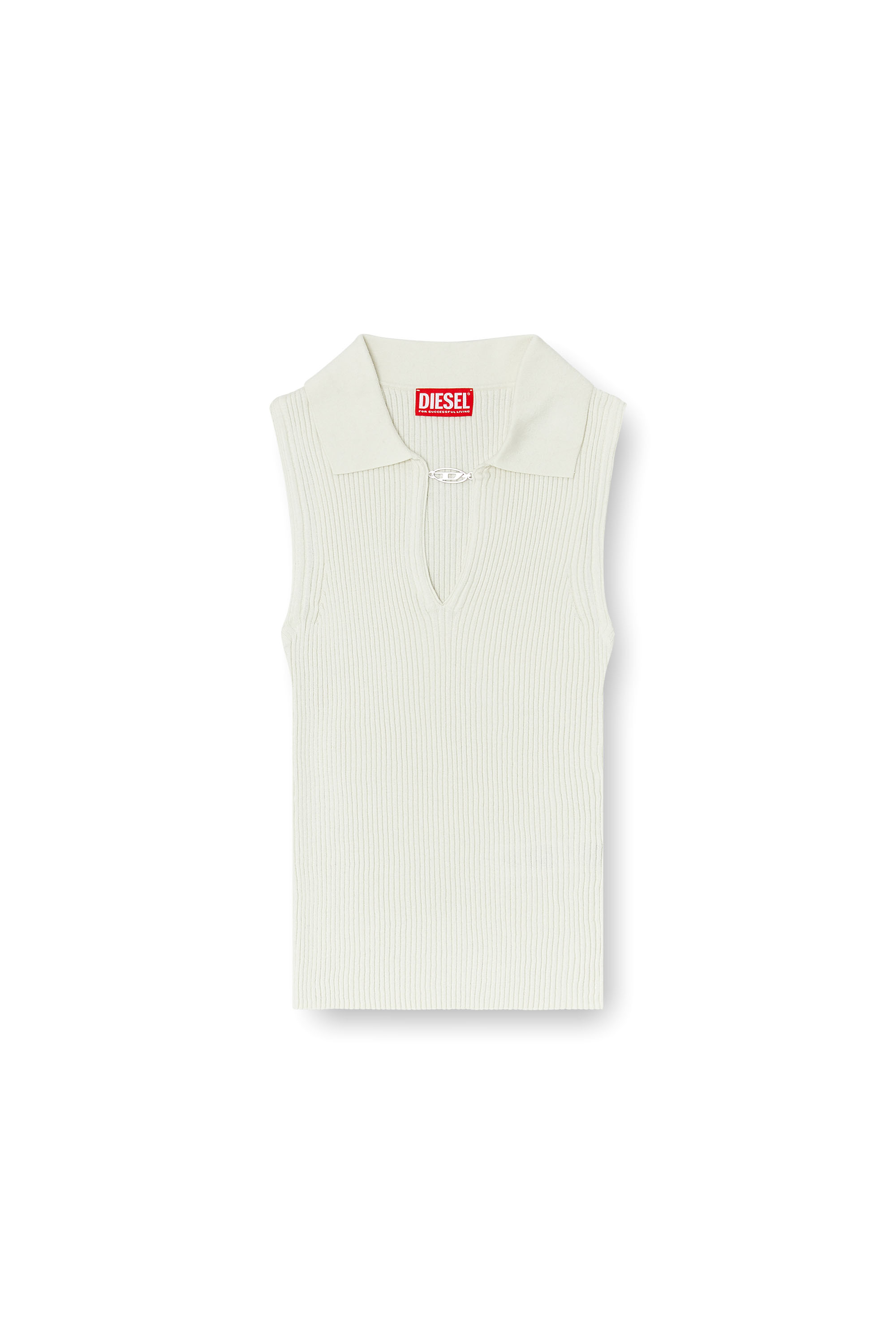 Diesel - M-LILITA, Woman's Sleeveless rib-knit polo top in silk blend in White - 3
