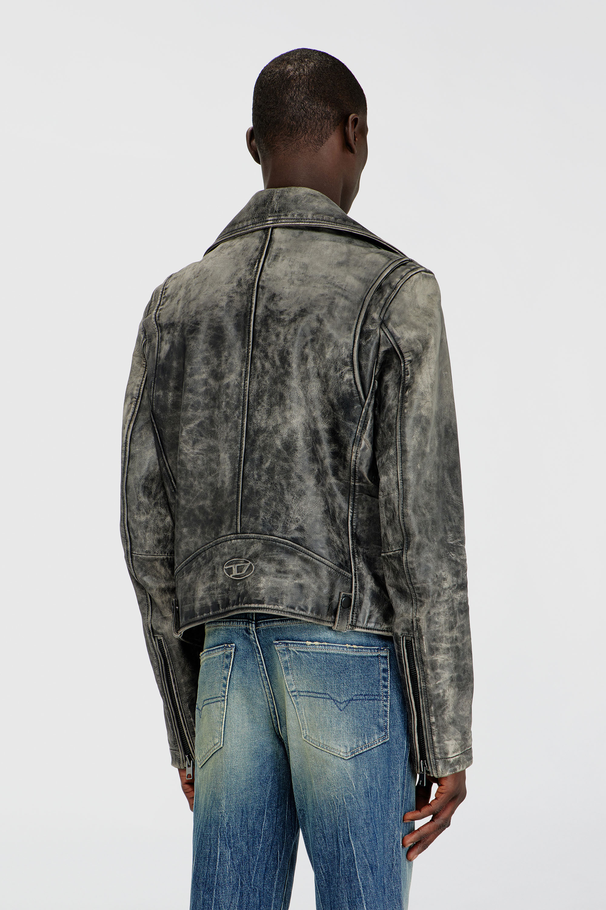 Diesel - L-EON-CJCM, Man's Biker jacket in treated leather in Dark grey - 4