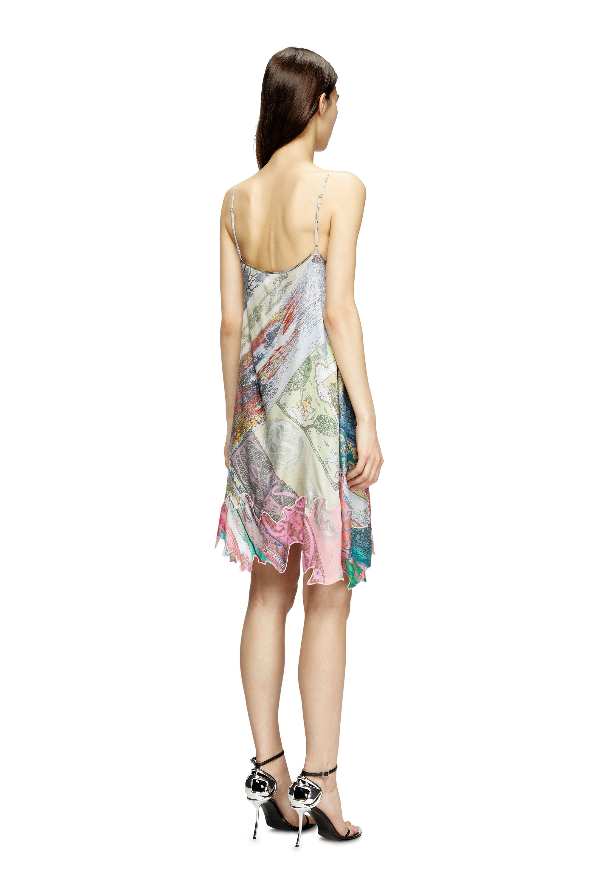 D-ARIA, Green/Pink Diesel - D-ARIA, Woman's Viscose slip dress with Heraldic print in Green/Pink - 4