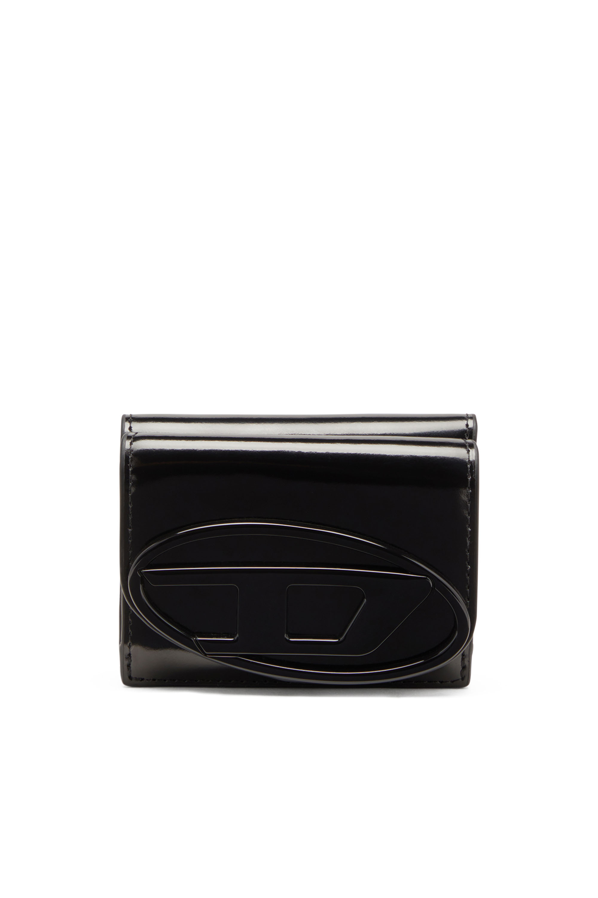 Diesel - 1DR TRI FOLD COIN XS II, Woman Tri-fold wallet in mirrored leather in Black - Image 1