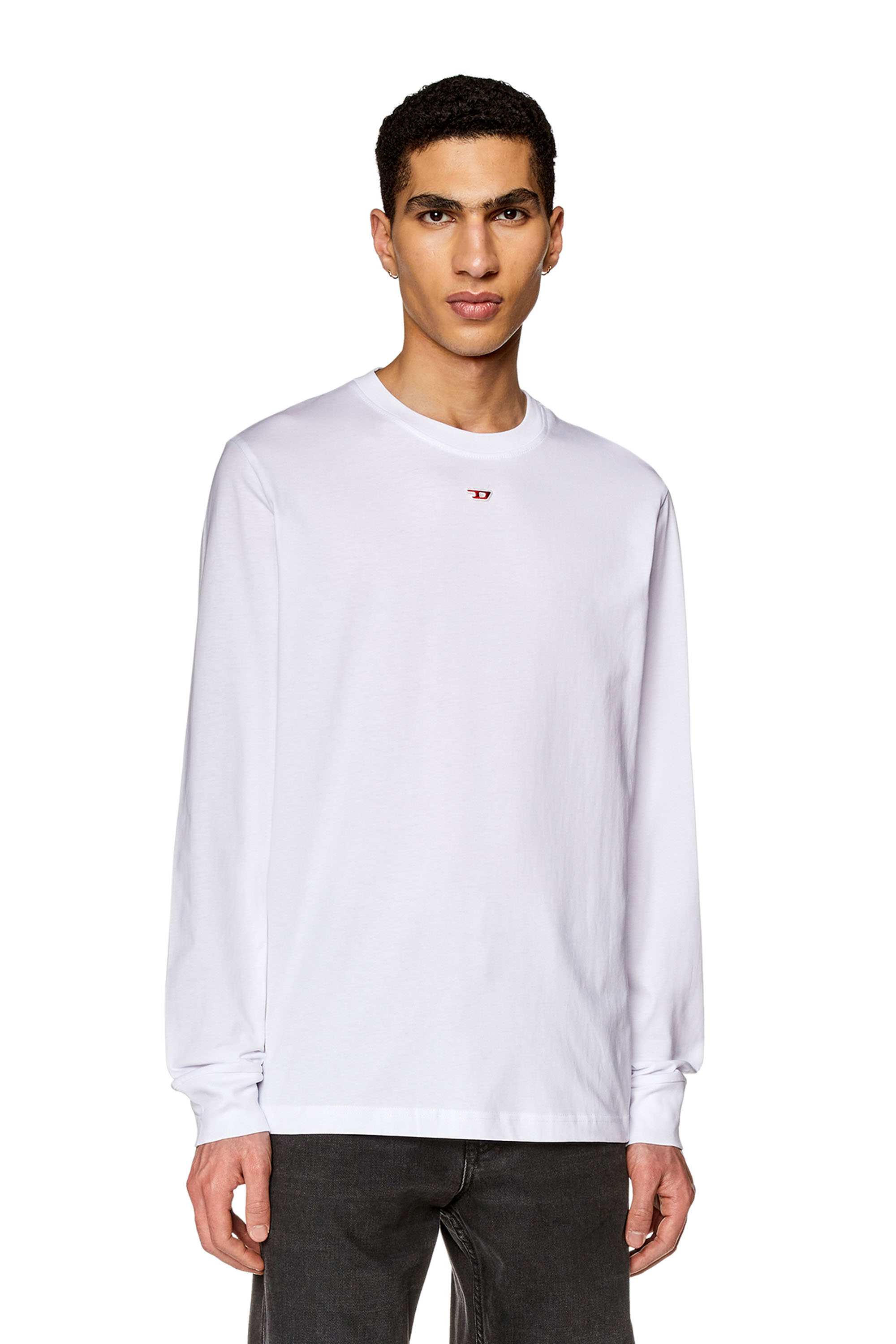 Diesel - T-JUST-LS-D, Man Long-sleeve T-shirt with D patch in White - Image 1