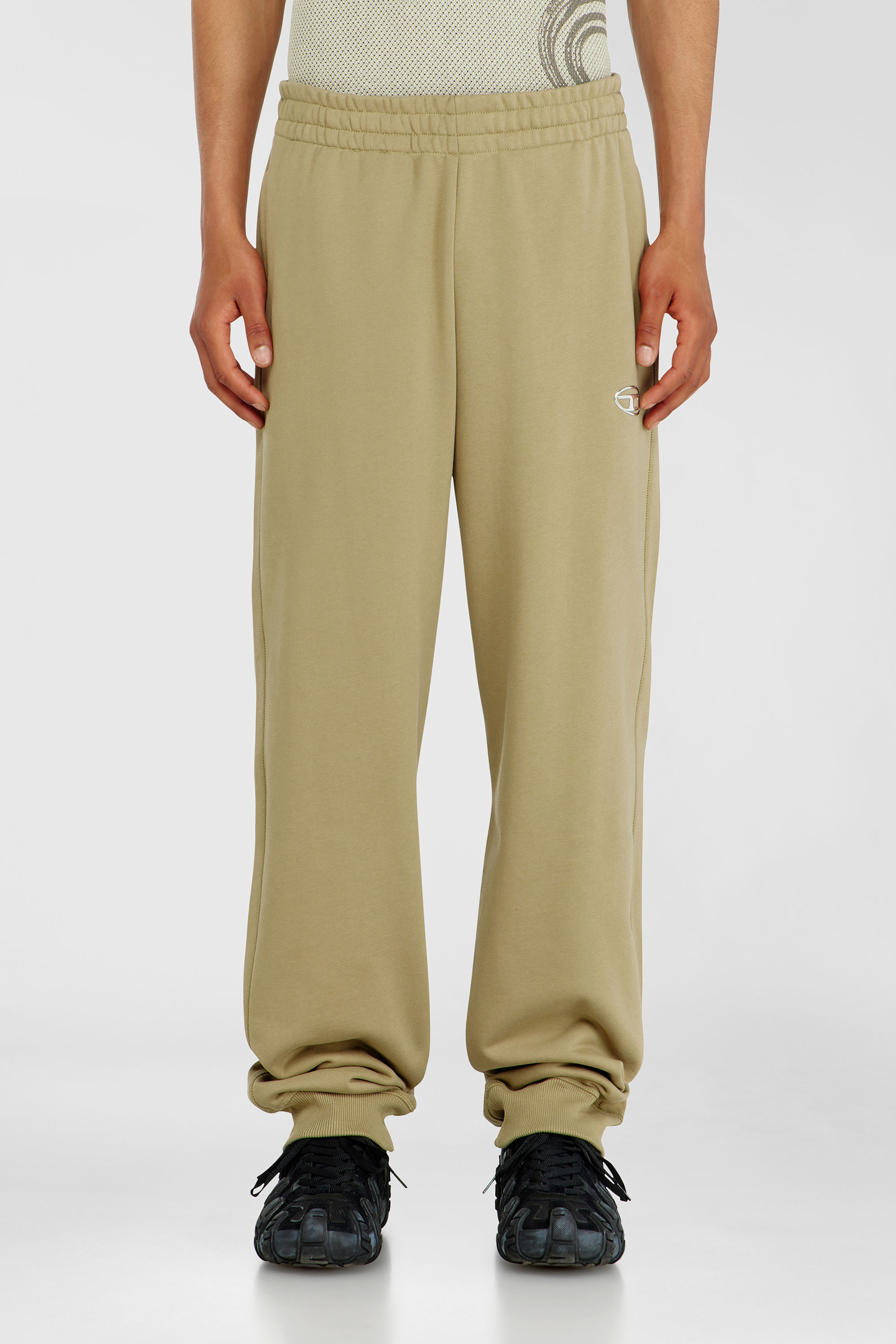 Diesel - P-MARKY-IOD, Man's Cotton sweatpants with metallic Oval D in Beige - 1