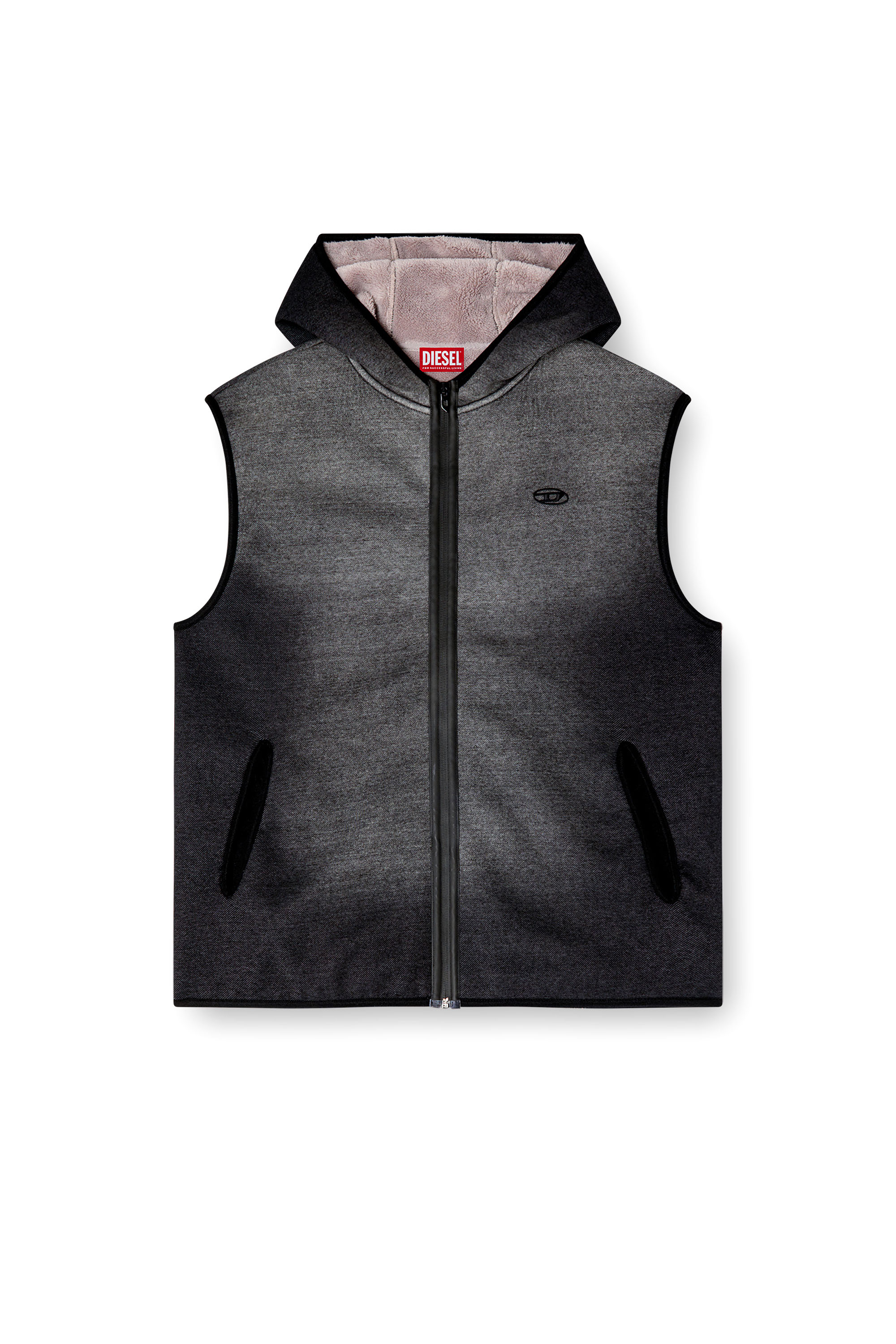 Diesel - S-HAKY, Unisex's Hooded vest in denim-effect jacquard in Black - 3