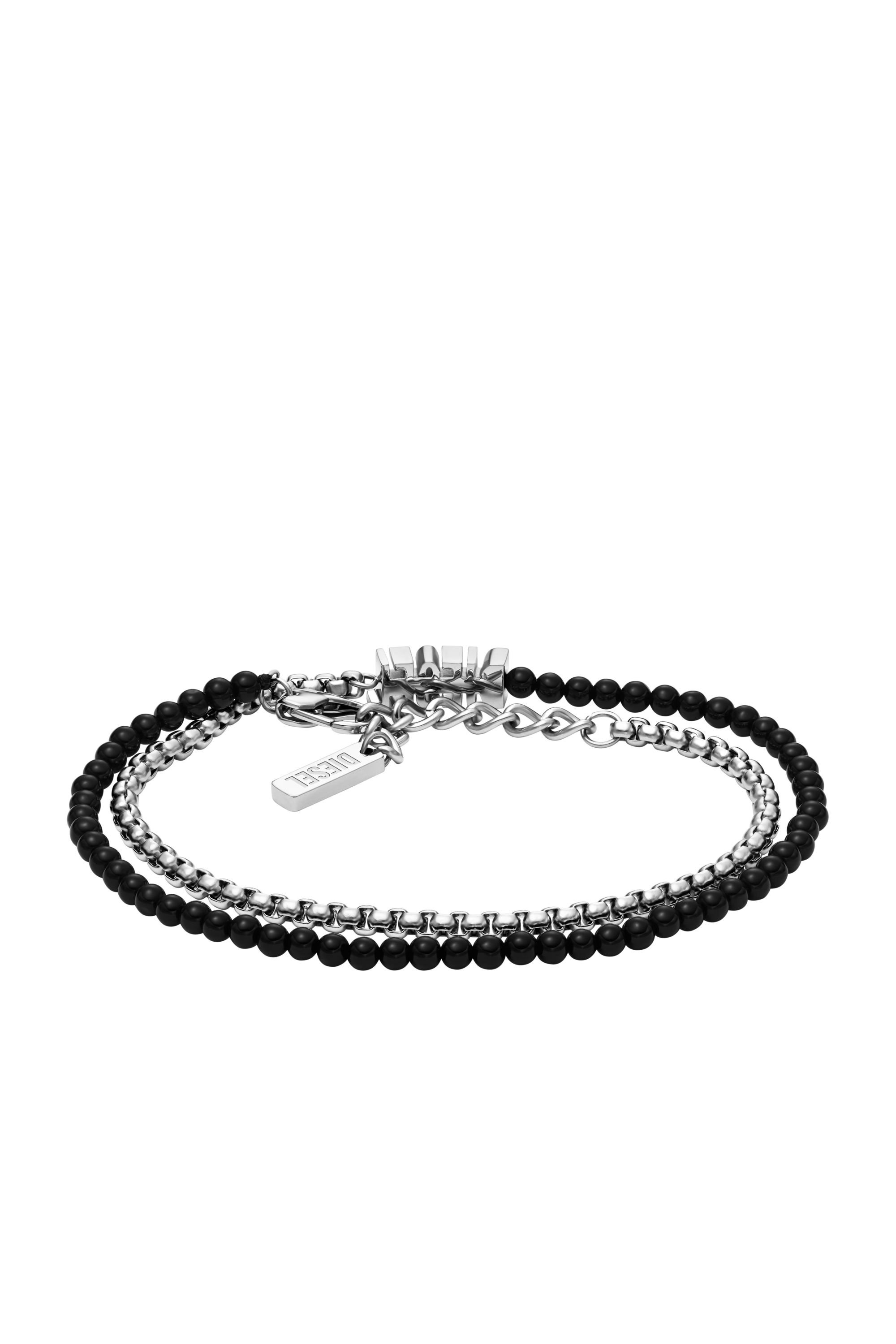 Diesel - DX1542040 JEWEL, Unisex's Black Agate Beaded Wrap Bracelet in Silver/Black - 2