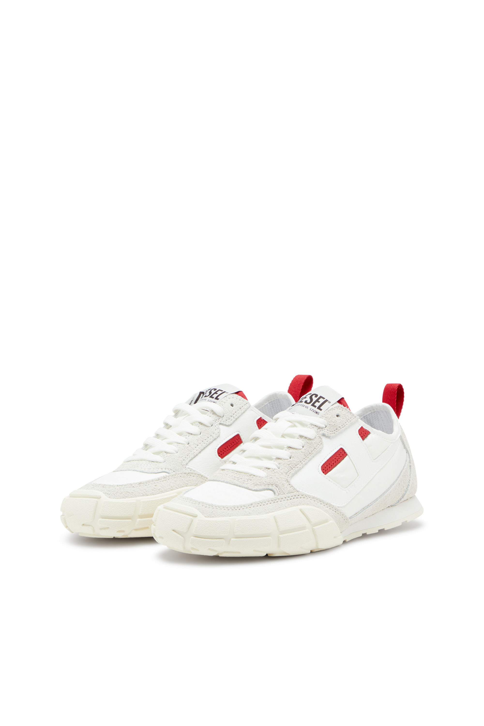 S-PAGODHA LOW W, White/Red Diesel - S-PAGODHA LOW W, Woman's S-Pagodha-Sneakers in leather, suede and ripstop in White/Red - 8