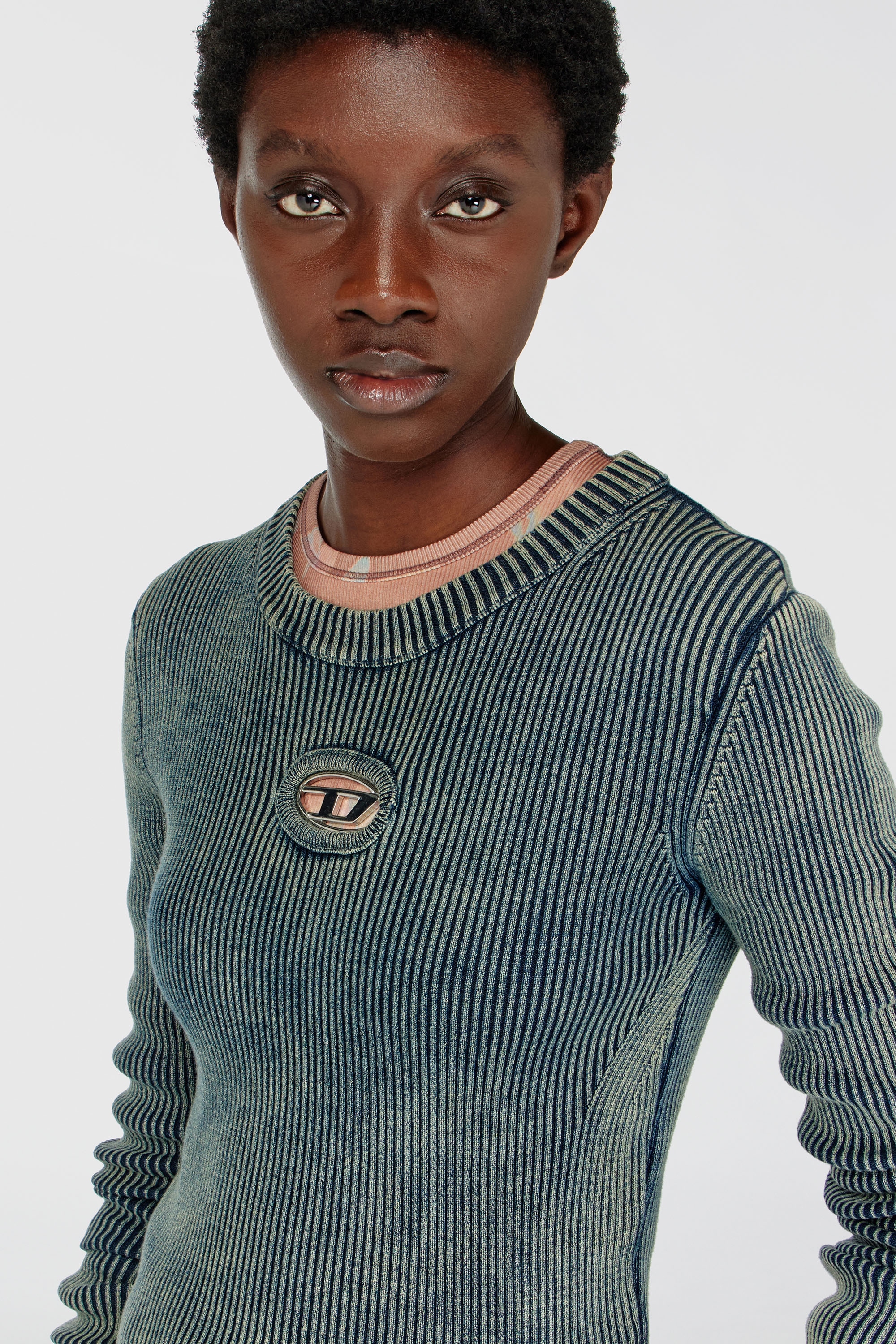 Diesel - M-ANCHOR-A, Woman's Rib-knit top with Oval D in Dark Blue - 5