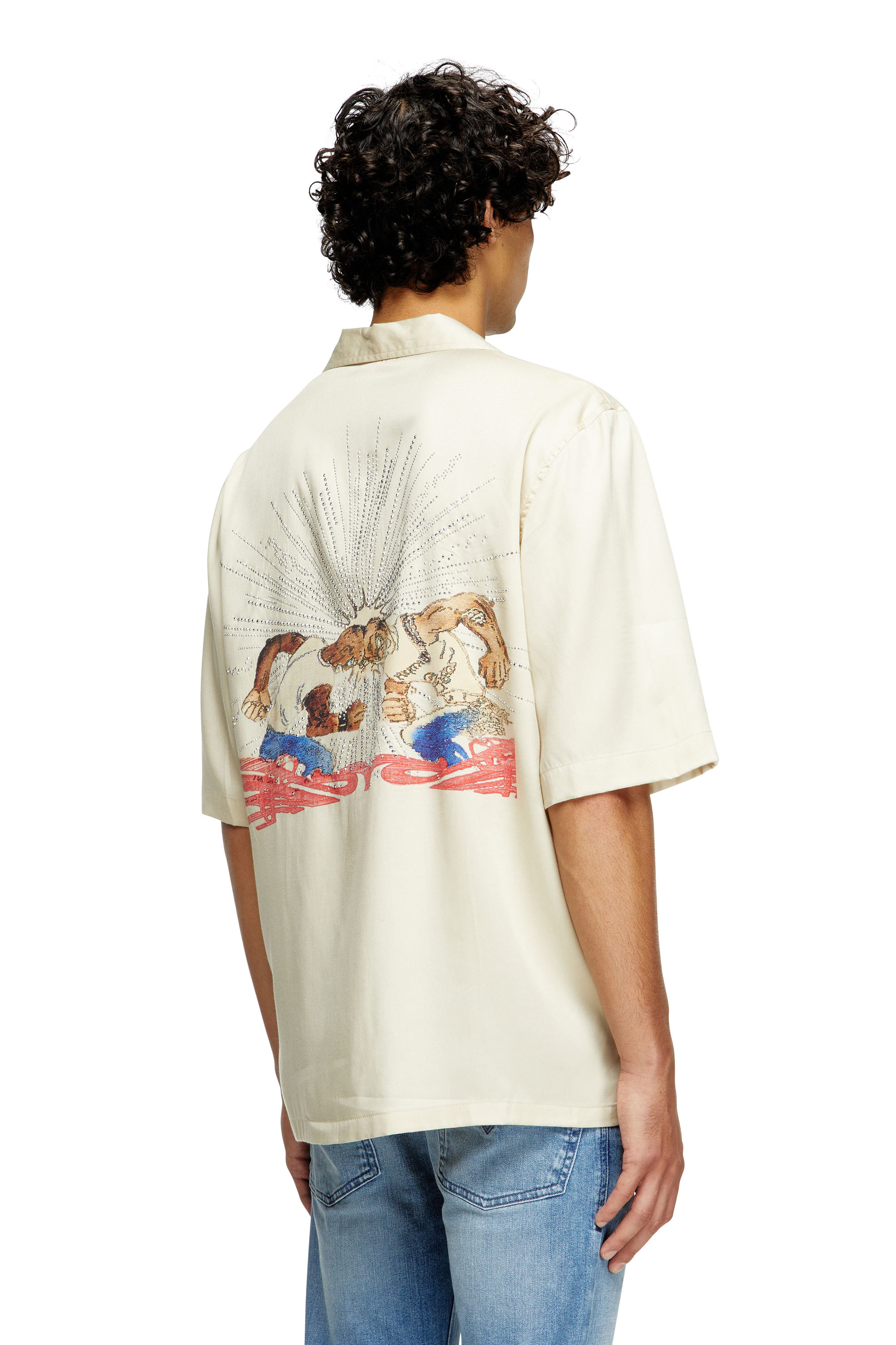 Diesel - S-BRACK-B-EPBR, Man's TENCEL™ shirt with rhinestone graphic in Beige - 4