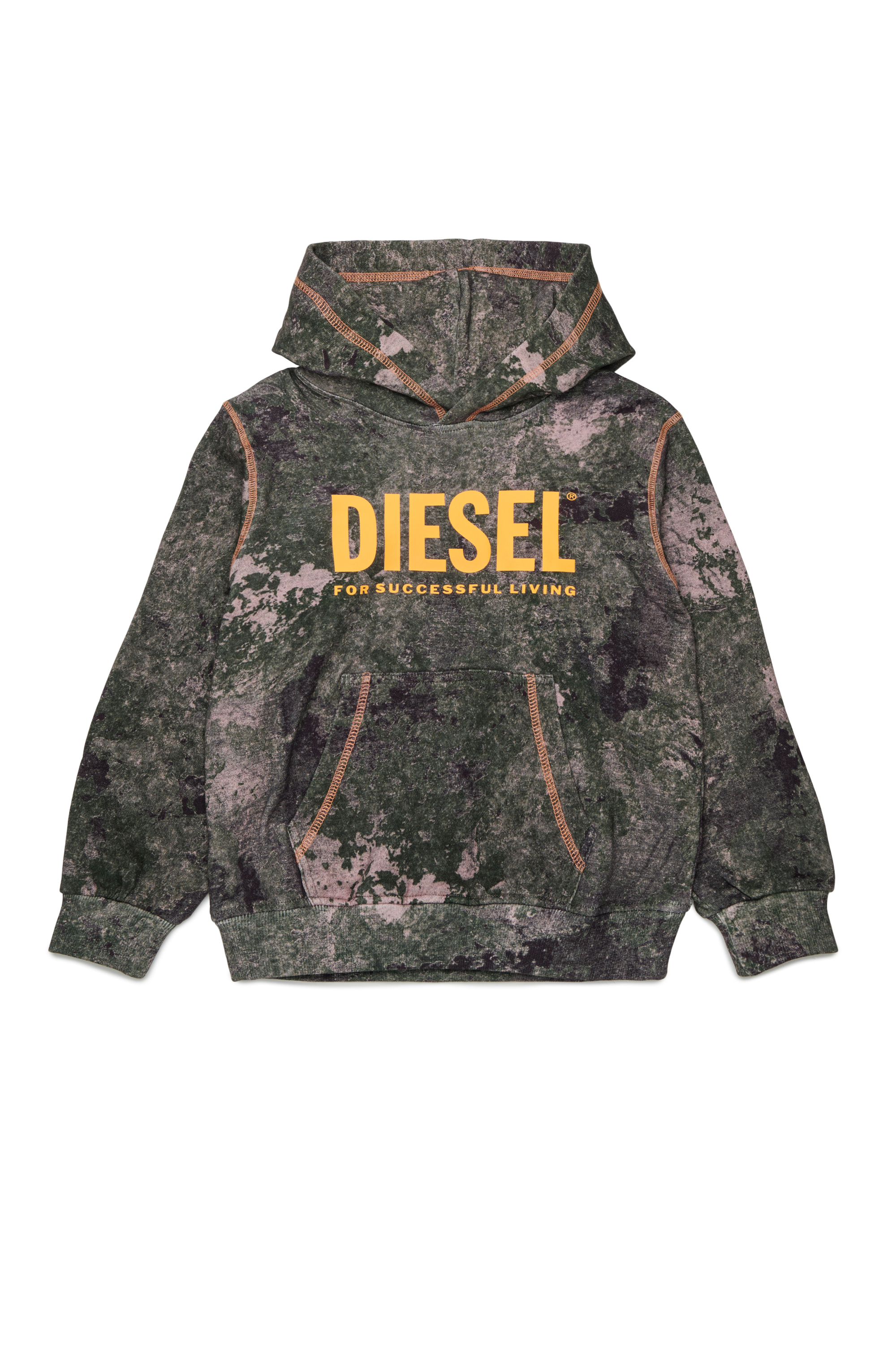 Diesel - SMIM OVER, Man's Hoodie with all-over marble print in Green/Brown - 1