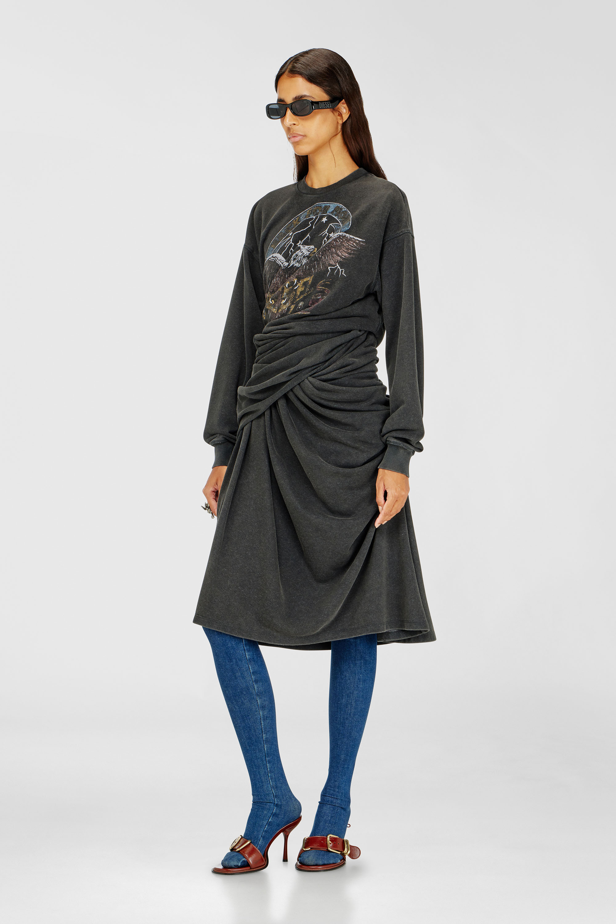 Diesel - D-NENCY, Woman's Sweatshirt dress with concert graphics in Black - 1
