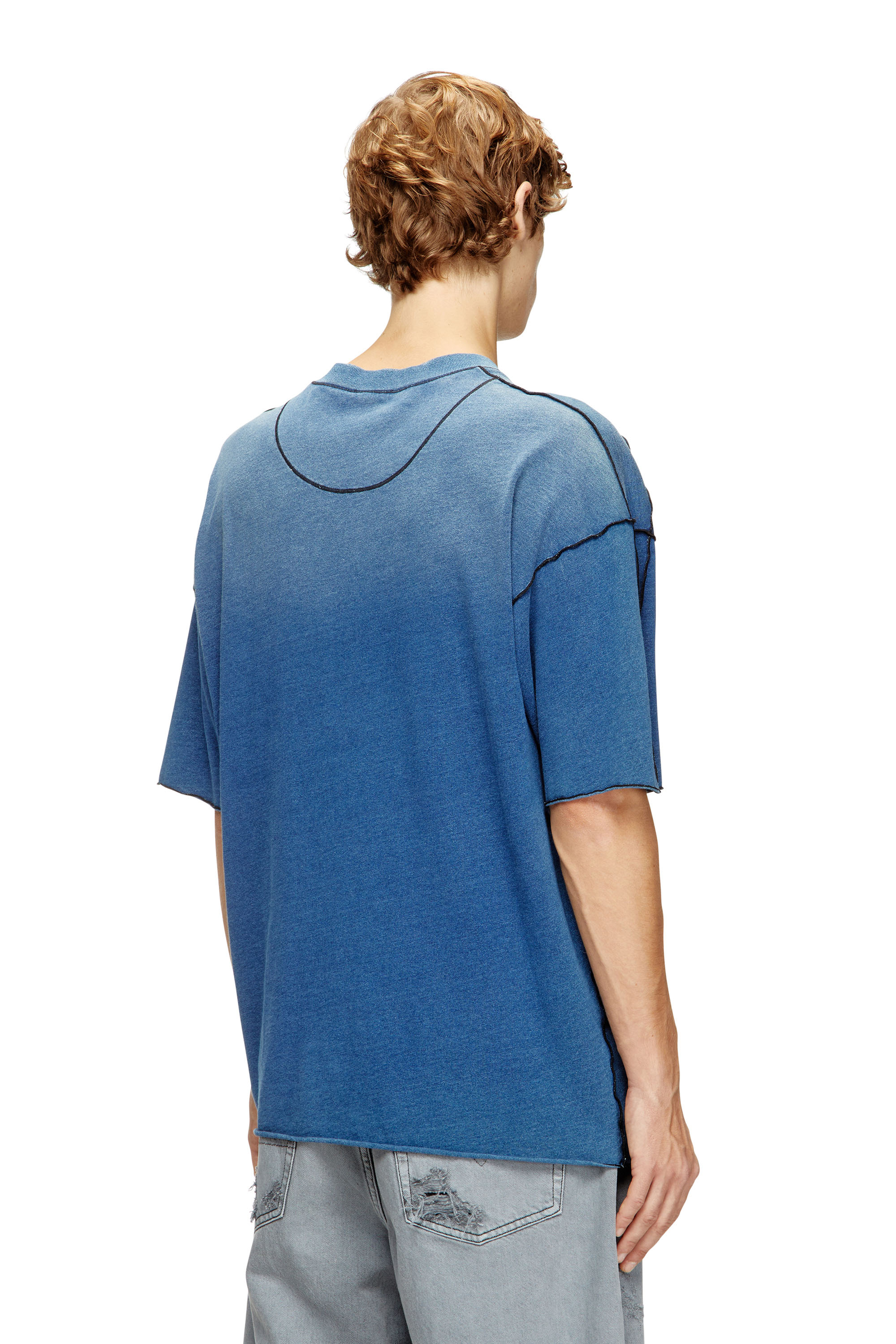 Diesel - T-CRAOXT, Man's Cotton T-shirt with contrasting overlock stitching in Blue - 4