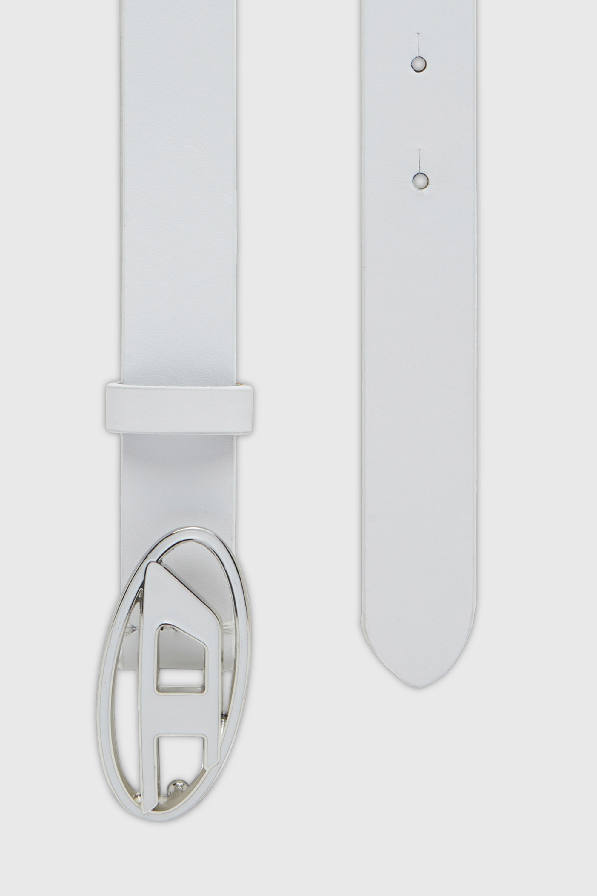 Diesel - B-1DR 25, Woman's 2.4cm leather belt with enamelled Oval D buckle in White - 2
