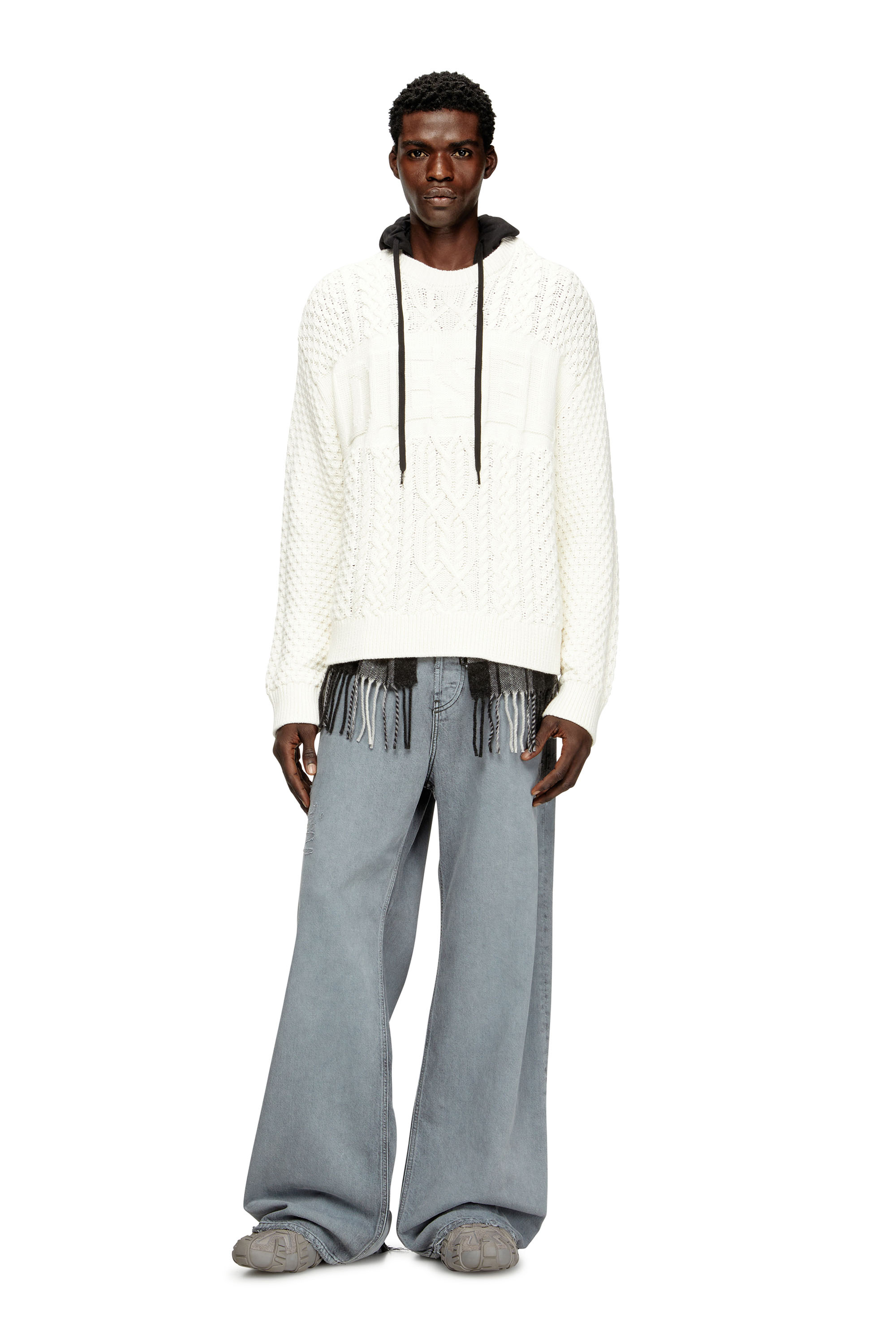 Diesel - K-AUBIN, Man's Cable-knit jumper with Diesel logo in White - 1