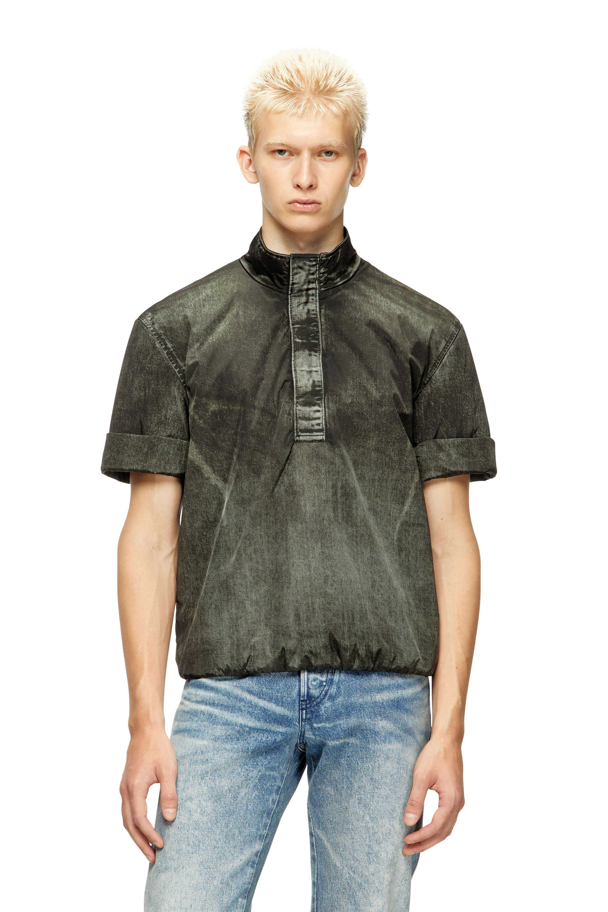 Diesel - J-VALOIS, Man's Short-sleeve jacket in denim-effect nylon in Black - 3
