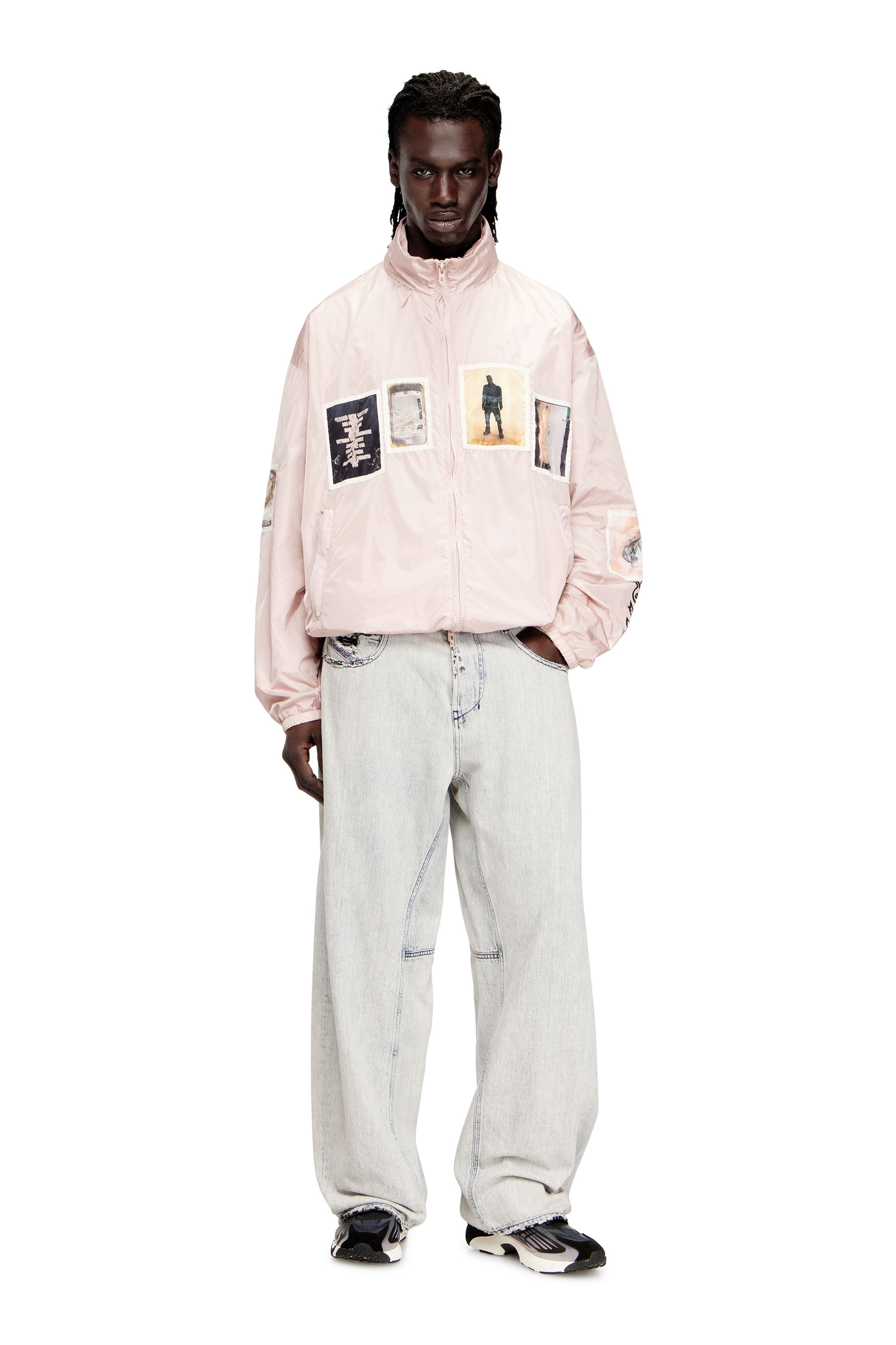 Diesel - J-CLAUS-A-GSBR, Man's Windbreaker with graphic patches in Pink - 2