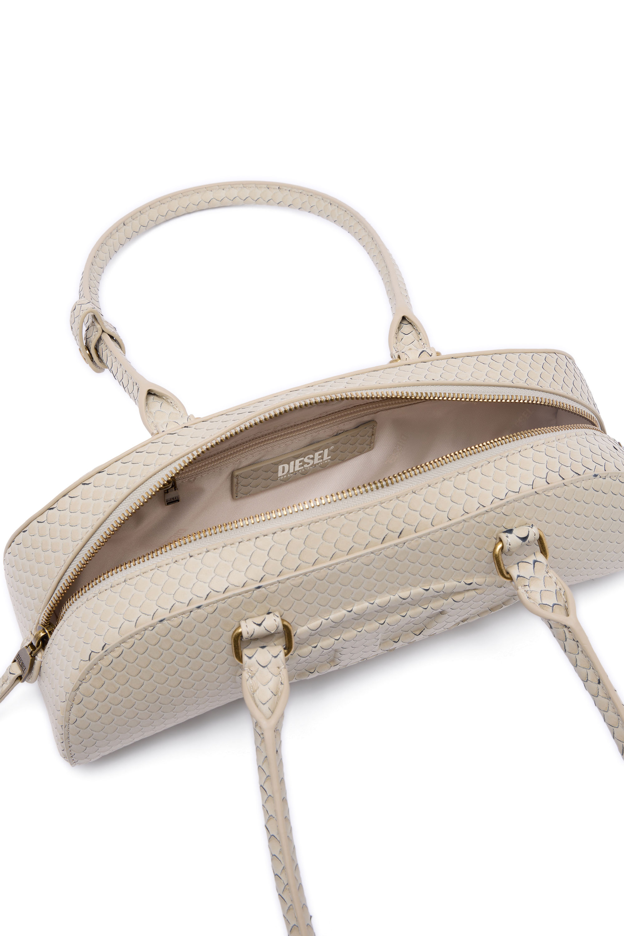 Diesel - 1DR DOME SHOULDER EW, Woman's 1DR Dome-Elongated bowling bag in snake-effect leather in Beige - 4