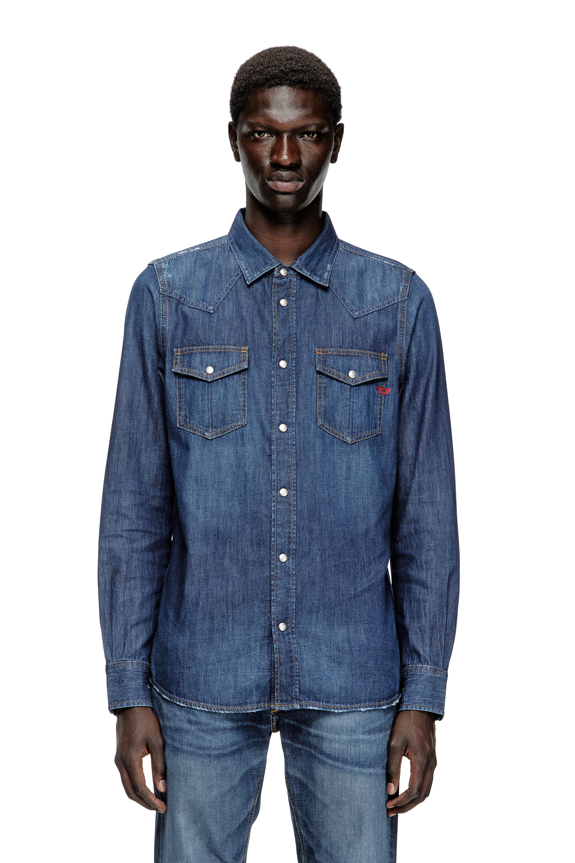 Diesel - D-VEGA, Man's Denim overshirt in Dark Blue - 3
