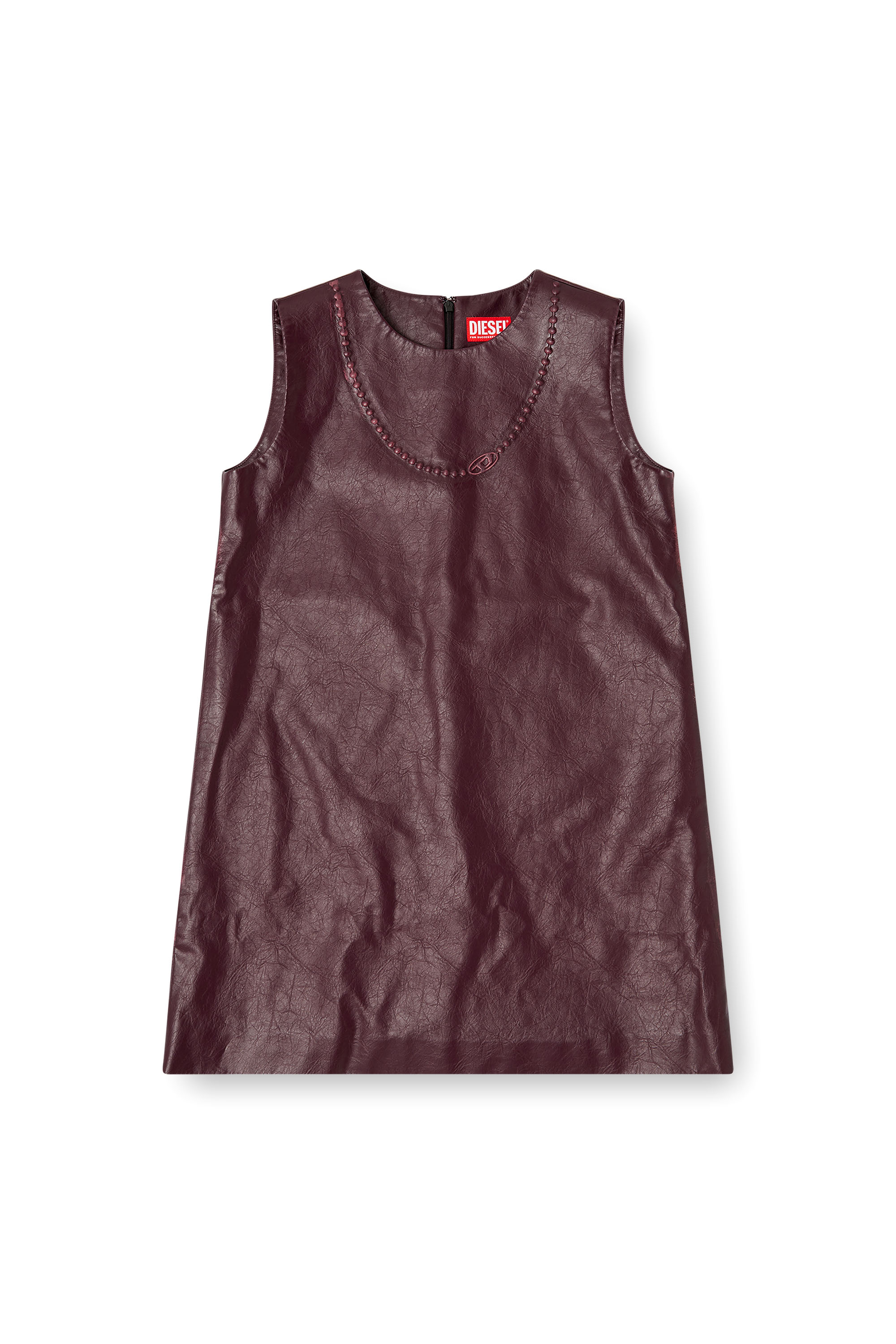 Diesel - FR-D-ARES, Woman's Burgundy sleeveless mini dress in coated fabric in Burgundy - 2