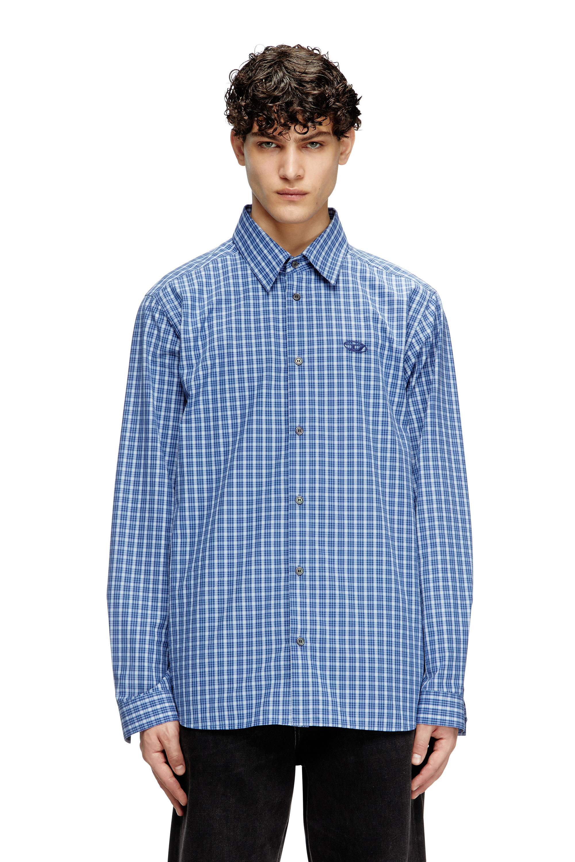 Diesel - S-SIMPLY-DLBV, Man's Checked shirt with Oval D embroidery in Blue/White - 3