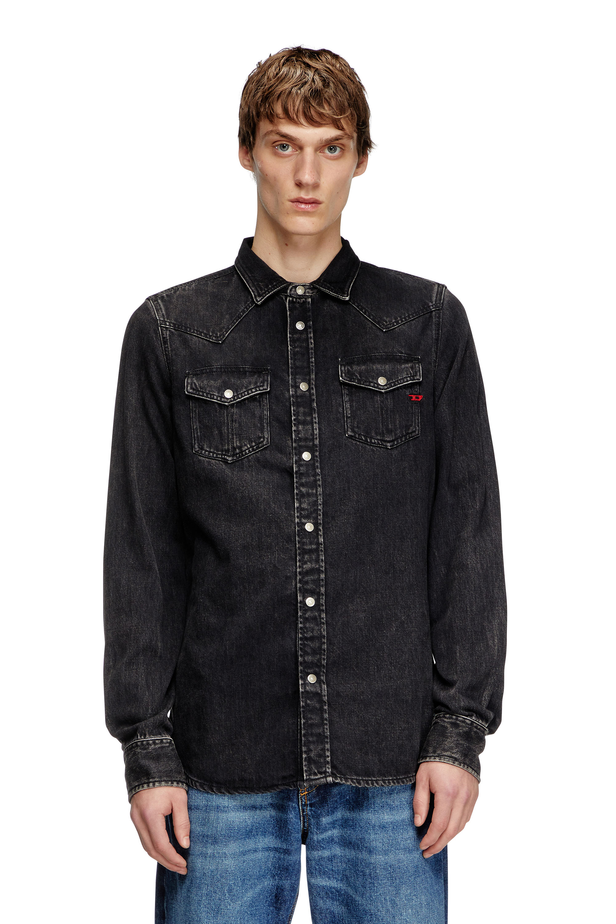 Diesel - D-VEGA, Man's Overshirt in Tencel denim in Black - 1