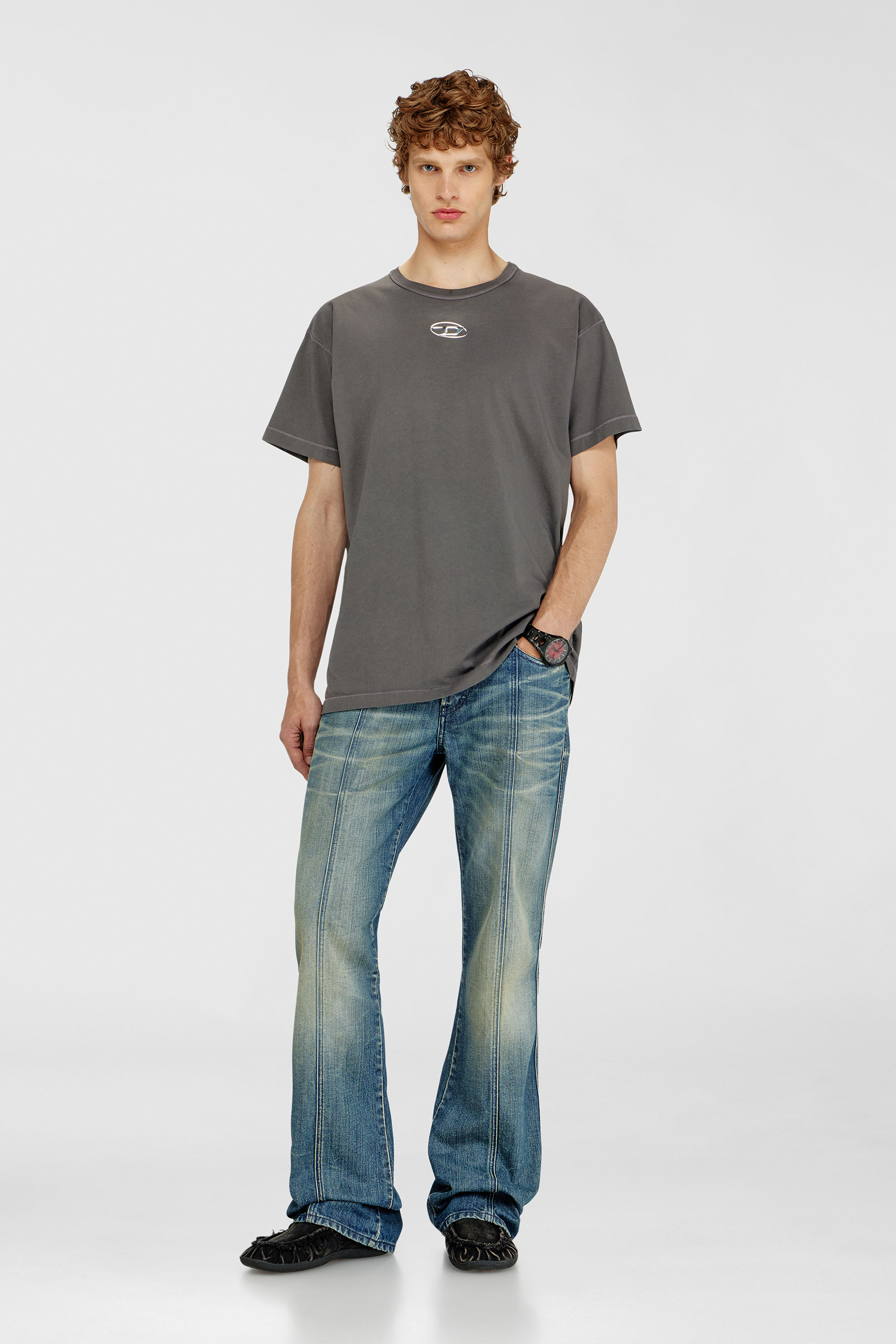 Diesel - T-NORM-IOD, Man's Light cotton T-shirt with metallic Oval D logo in Grey - 2