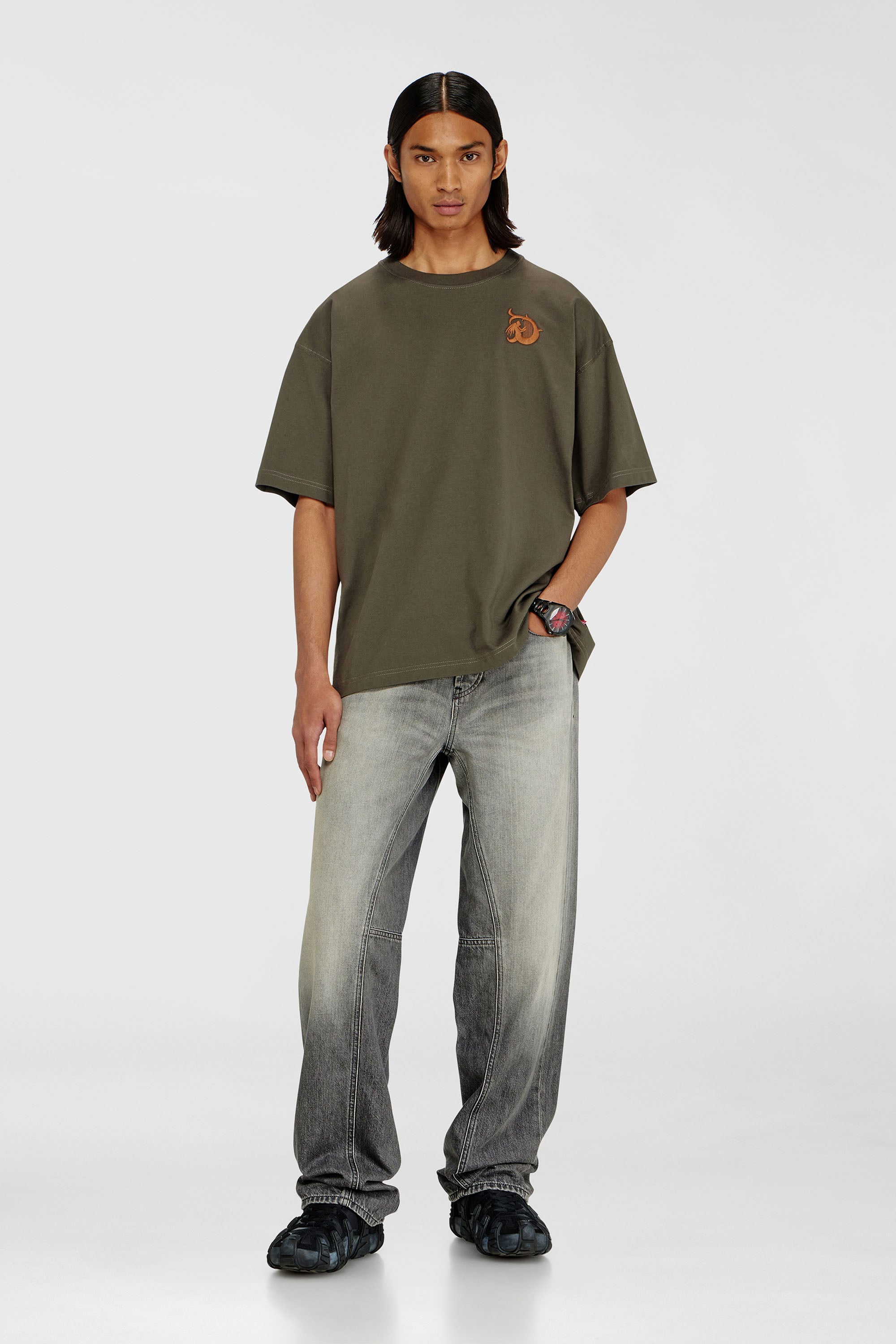 Diesel - T-BOXT-AA11, Man's Jersey T-shirt with flocked print in Military Green - 2