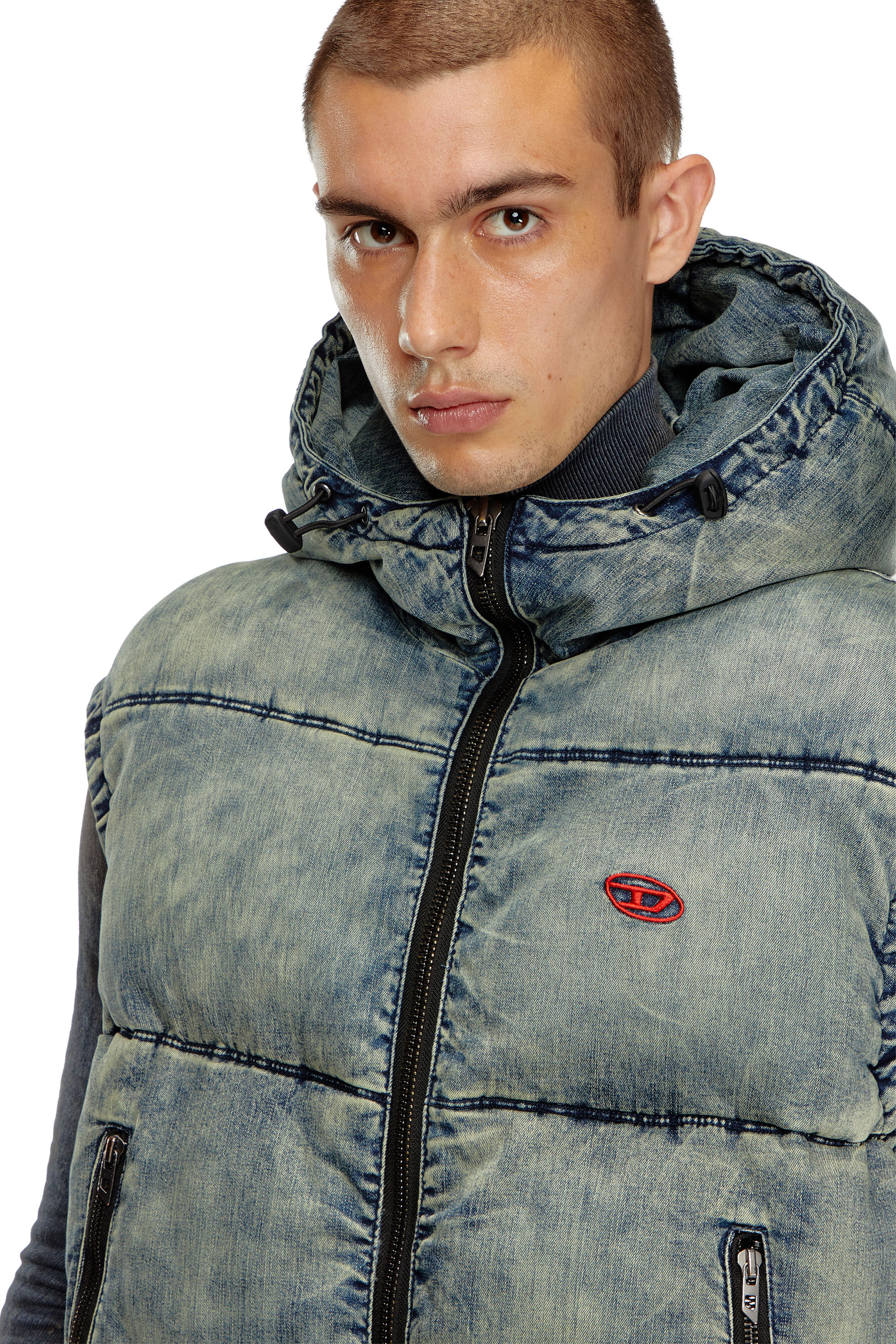 Diesel - W-MONS-SL, Man's Padded vest in faded denim in Blue - 5