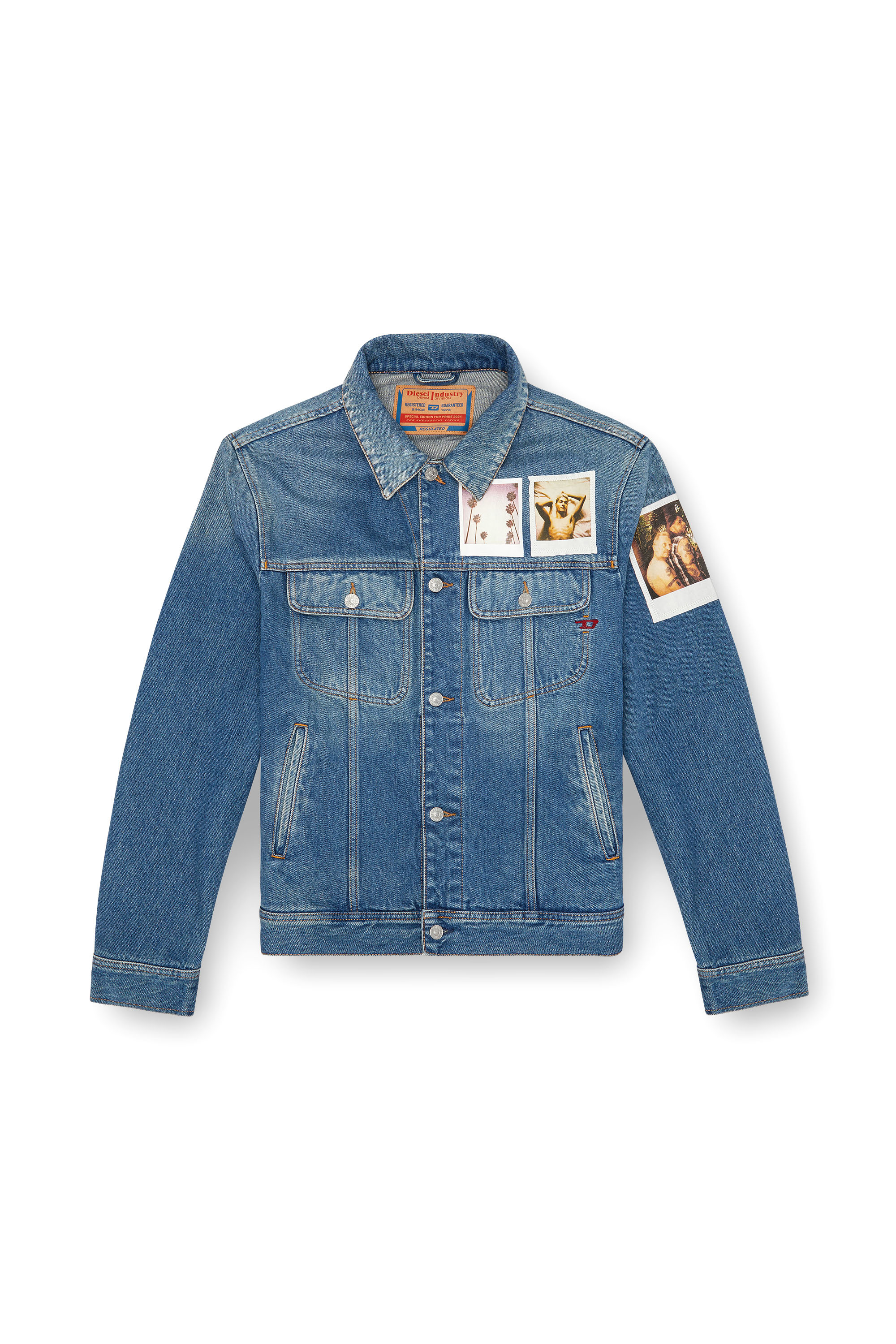 Diesel - PR-D-BARCY, Unisex Trucker jacket with polaroid patches in Blue - Image 7
