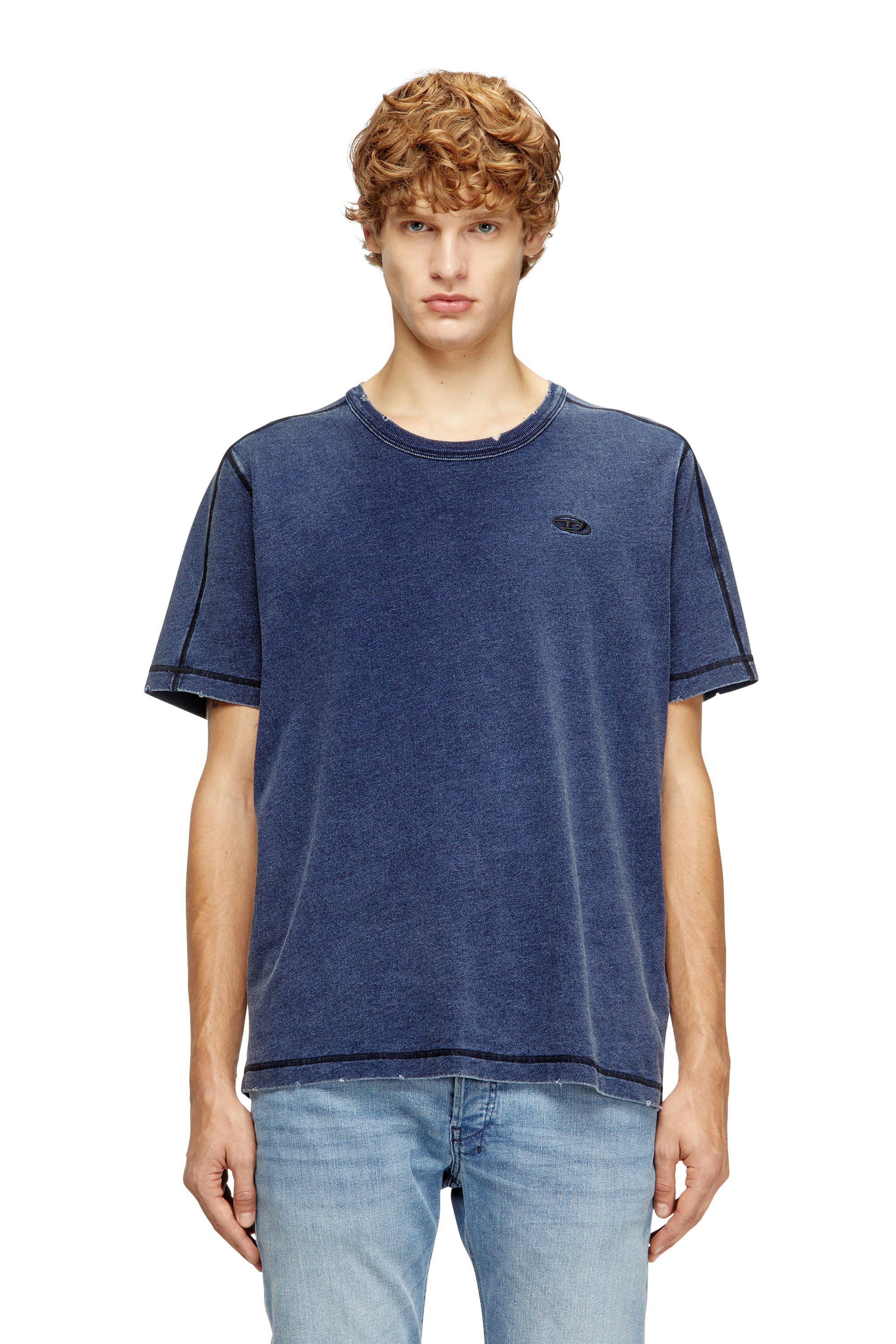 Diesel - T-ADJIND-NEW, Man's Distressed T-shirt with denim effect in Blue - 3
