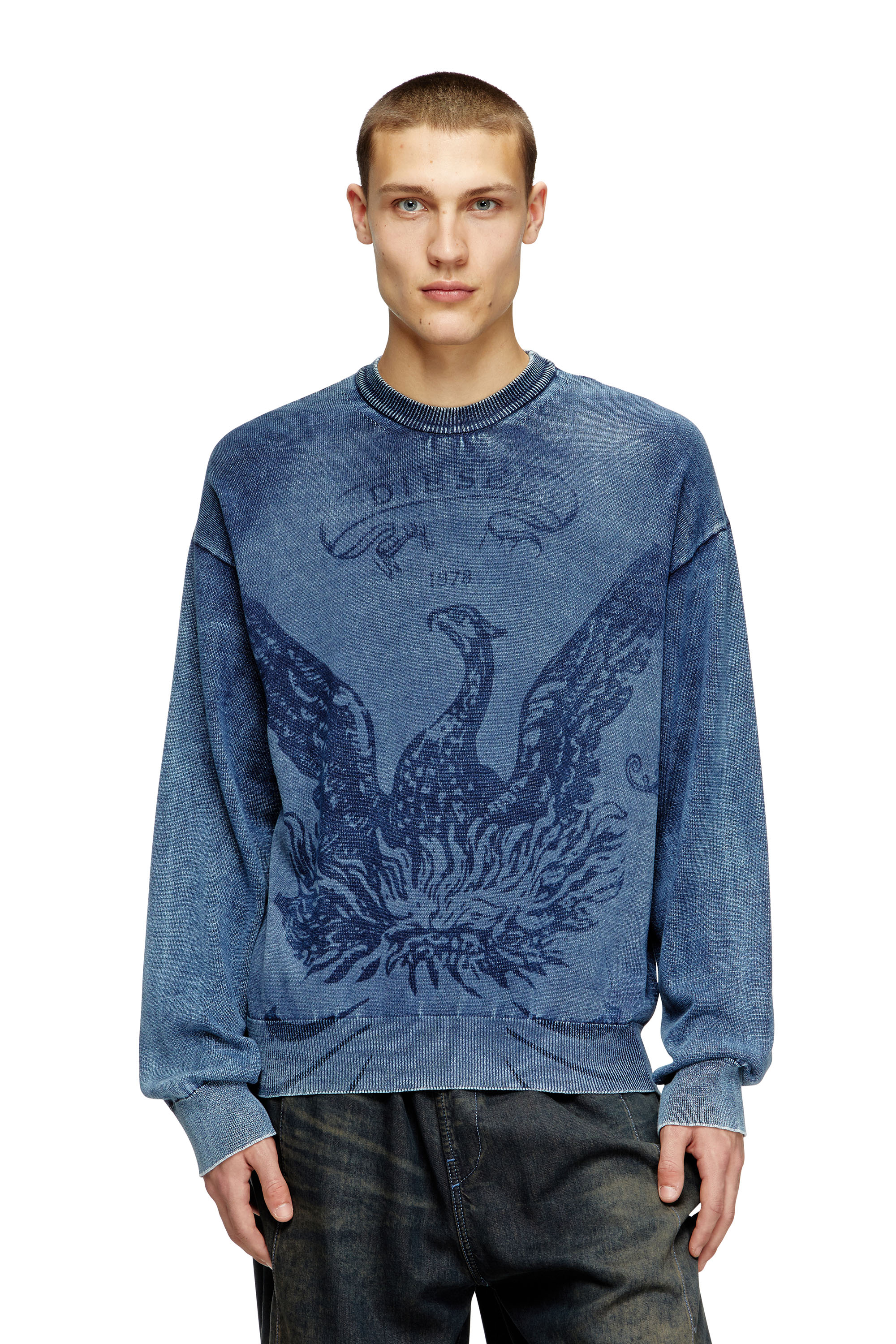 Diesel - K-FENICOL, Man's Indigo jumper with Phoenix logo in Blue - 3