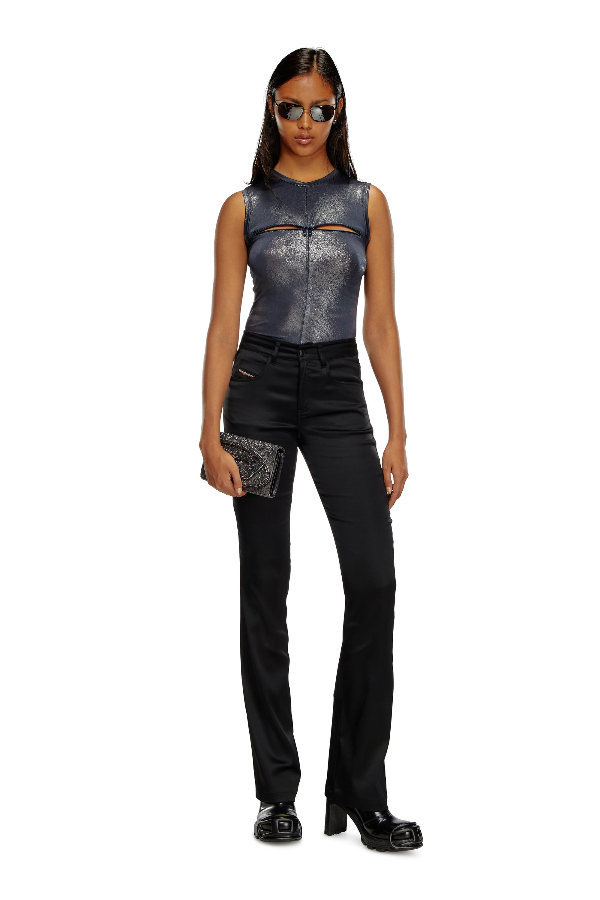 Diesel - T-VEZZY, Woman Metallic tank top with chest slit in Blue - Image 2