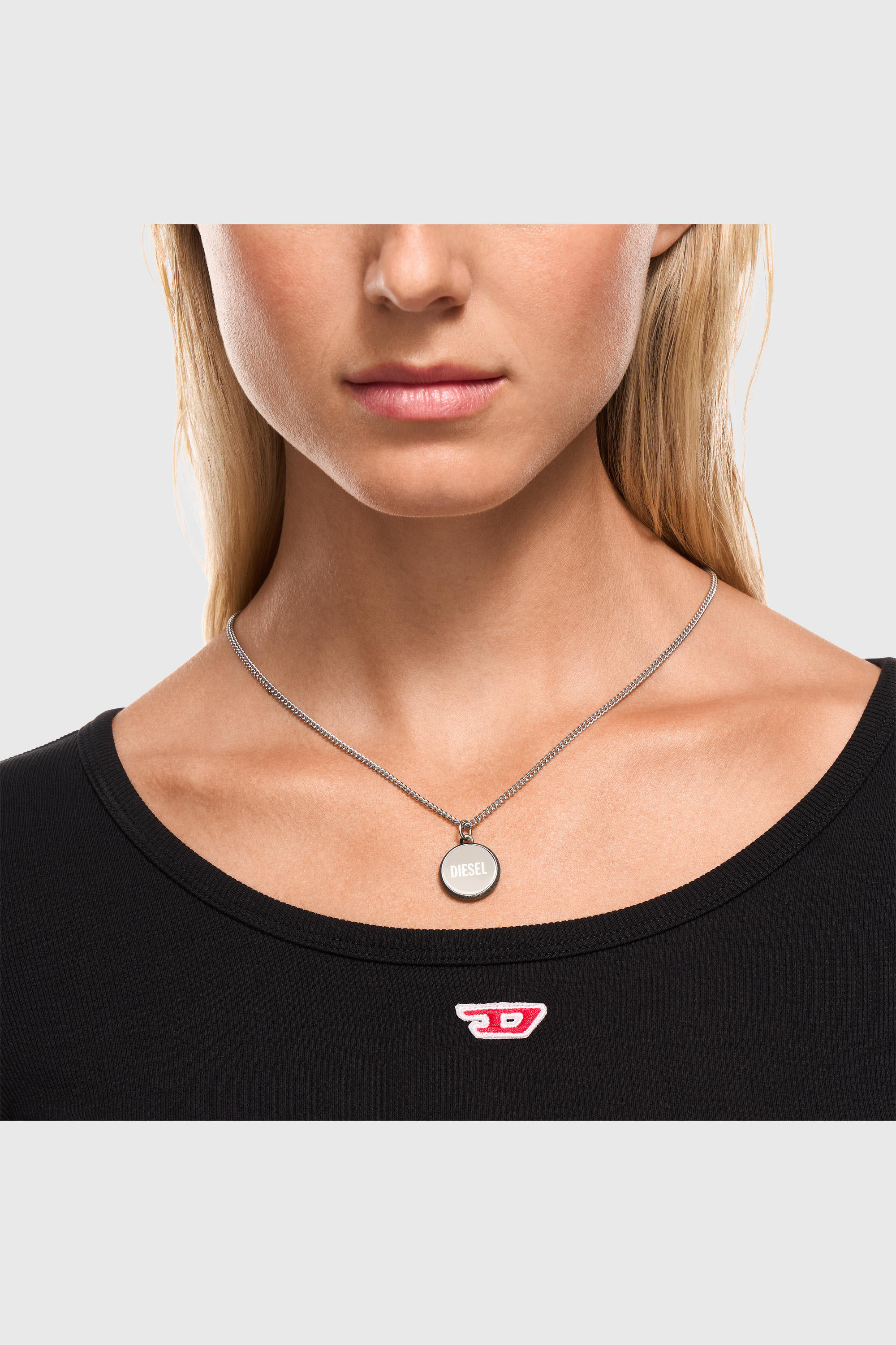 Diesel - DX1738040, Unisex's Stainless steel denim texture pendant necklace in Silver - 4