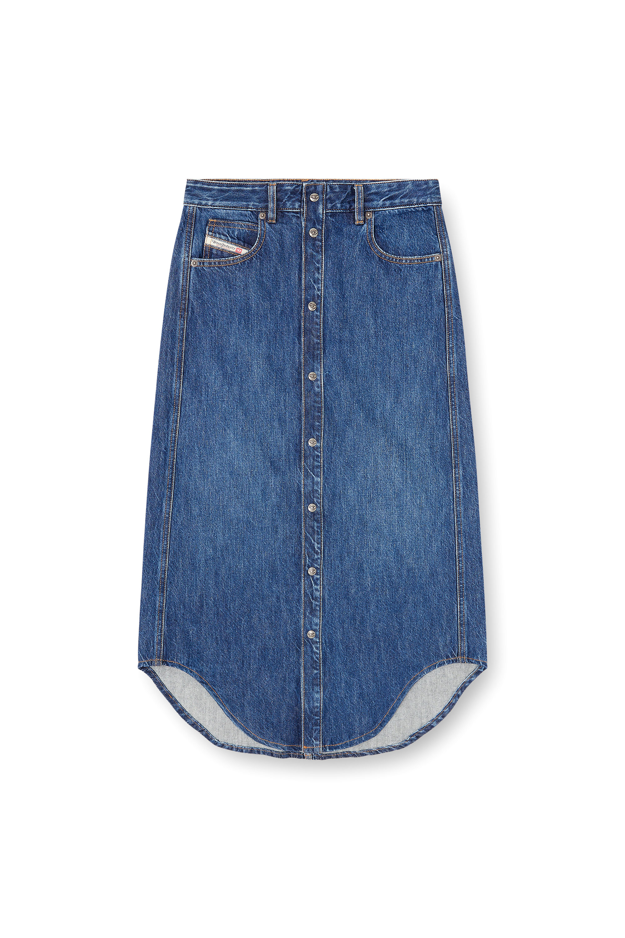 Diesel - DE-ARD-LONG, Woman's Denim skirt with front buttons in Blue - 2