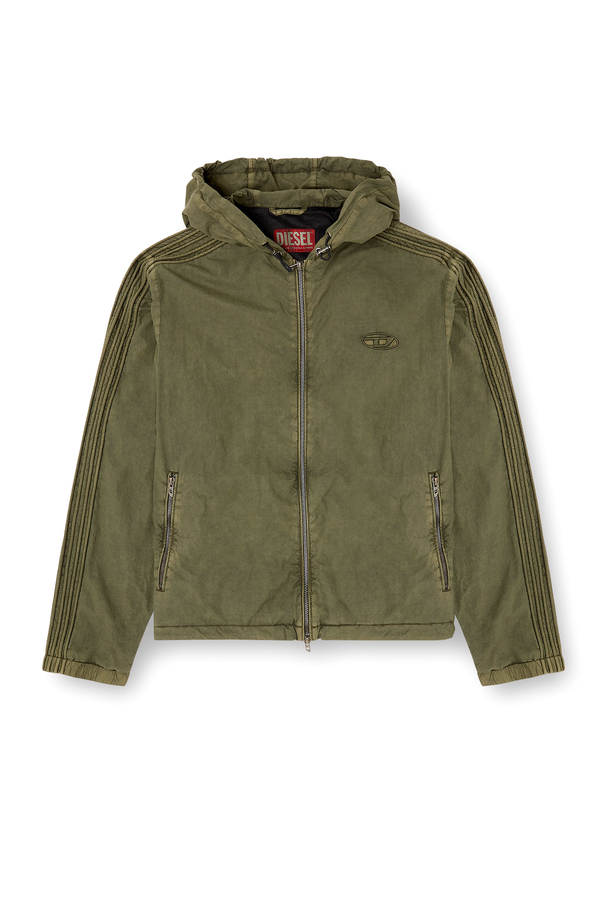Diesel - J-STITCH, Man's Hooded zip-up jacket in cotton poplin in Military Green - 3