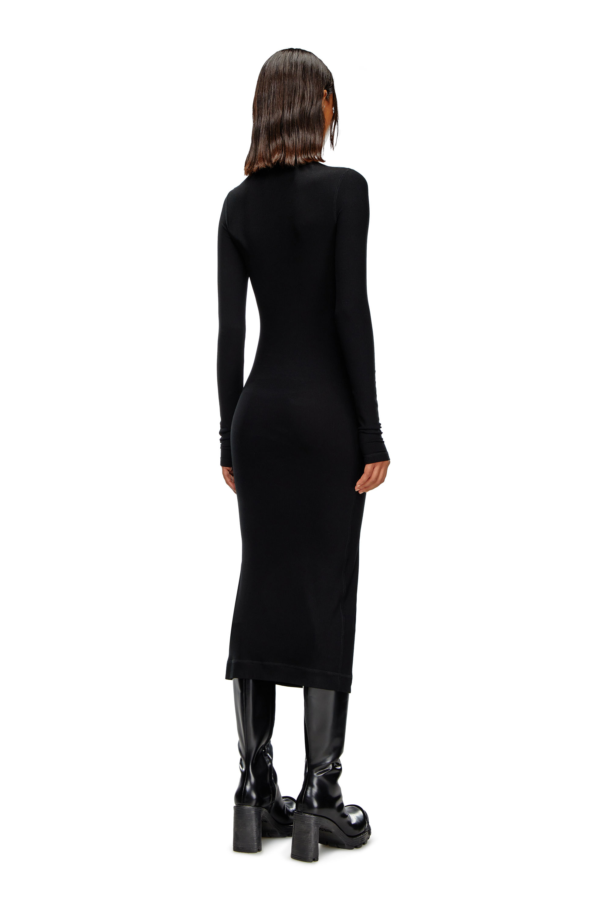 Diesel - D-MOKKY-LS-MICRODIV, Woman Mock-neck midi dress in Black - Image 3