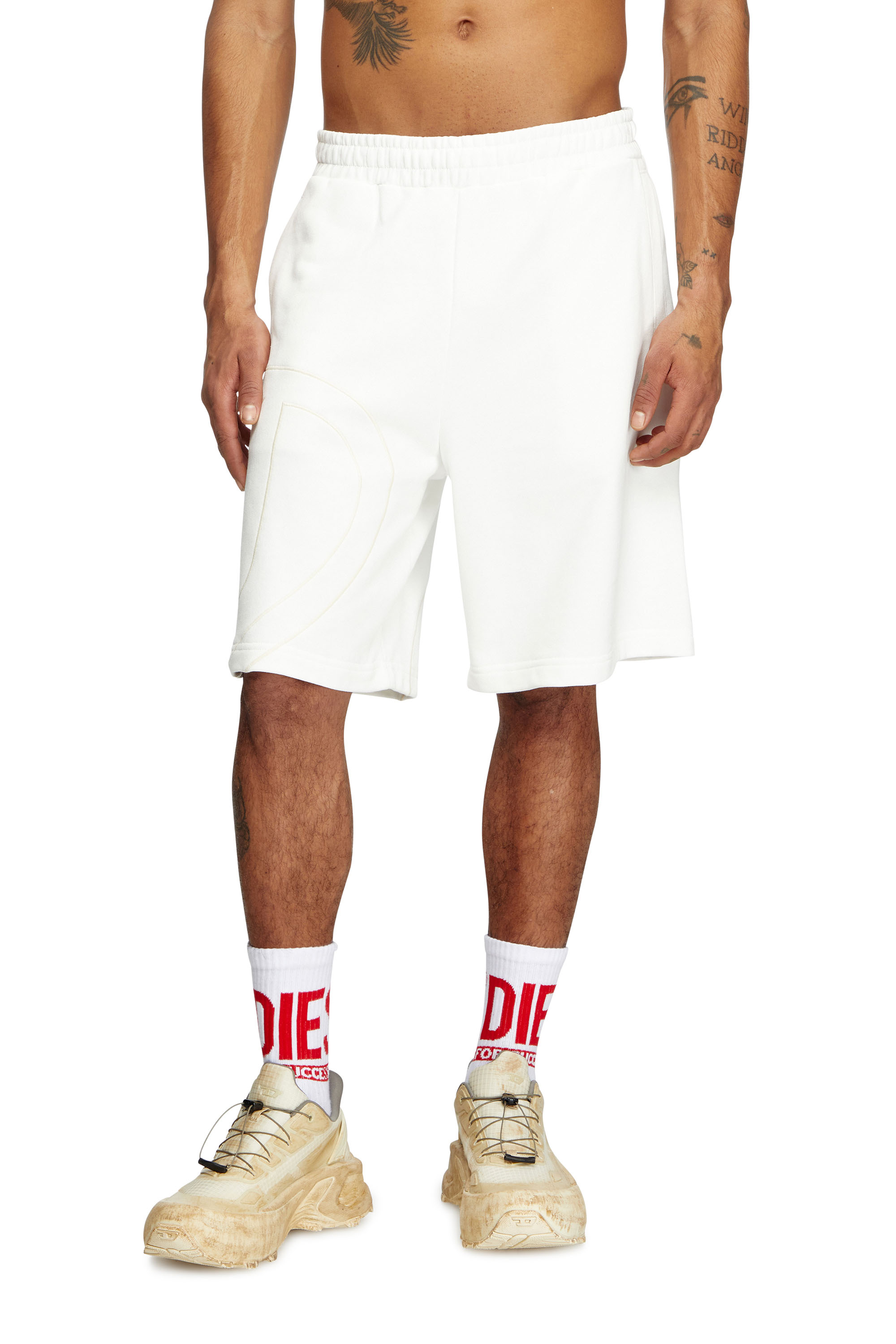 Diesel - P-CROW-MEGOVAL, Man's Sweat shorts with maxi D logo in White - 3