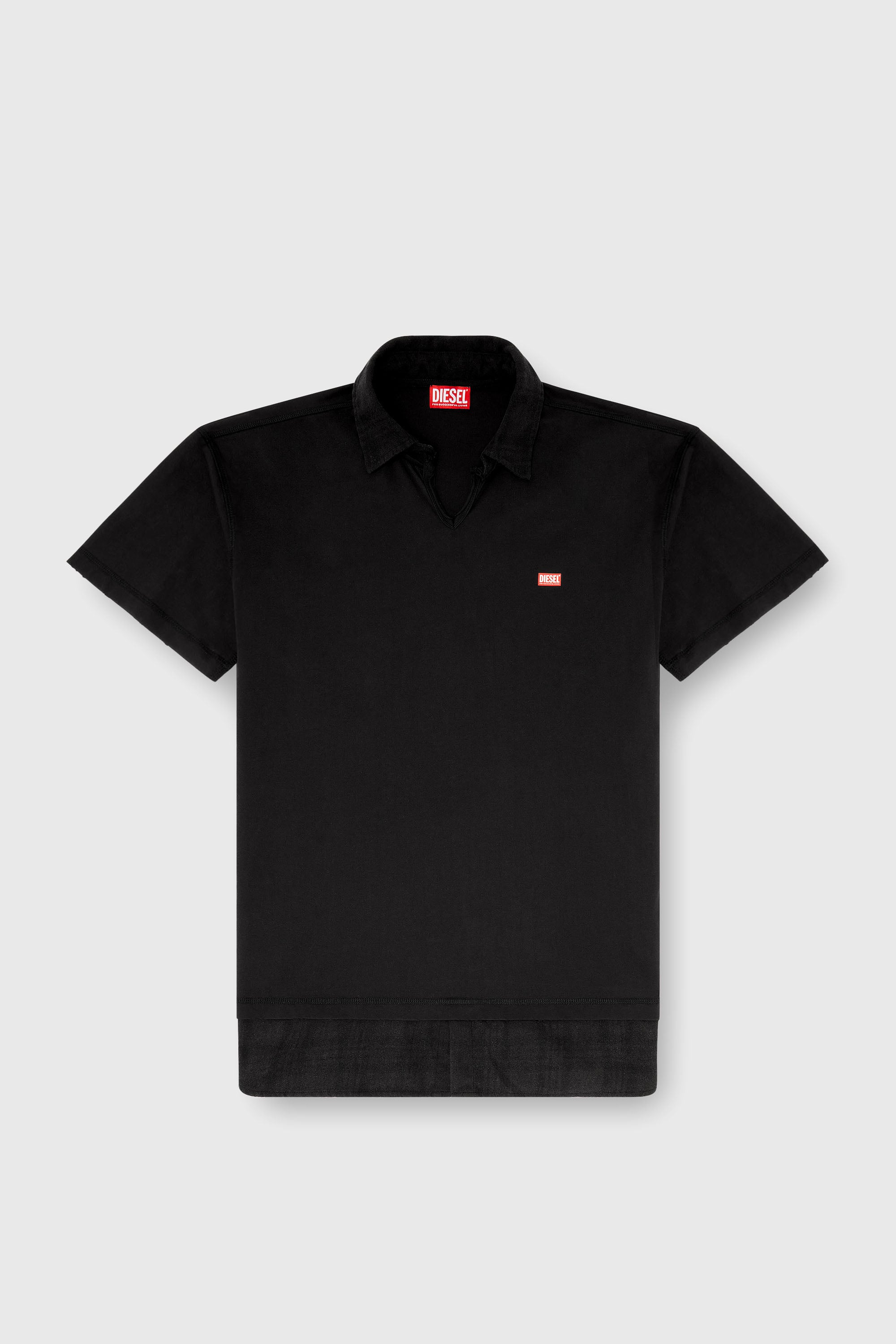 Diesel - T-ANSEL, Man's Jersey polo shirt with check flannel trims in Black - 2