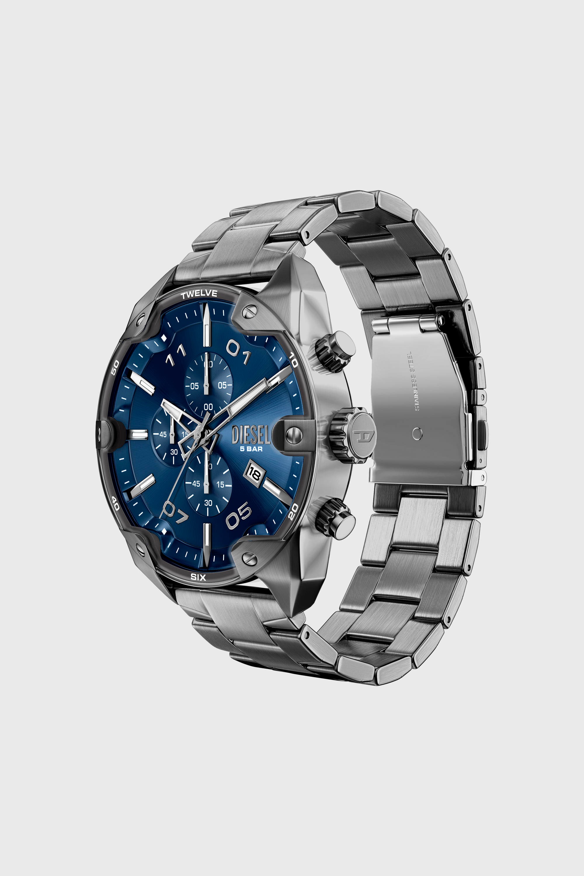 Diesel - DZ4724 WATCH, Man's Spiked gunmetal stainless steel watch in Dark grey - 2